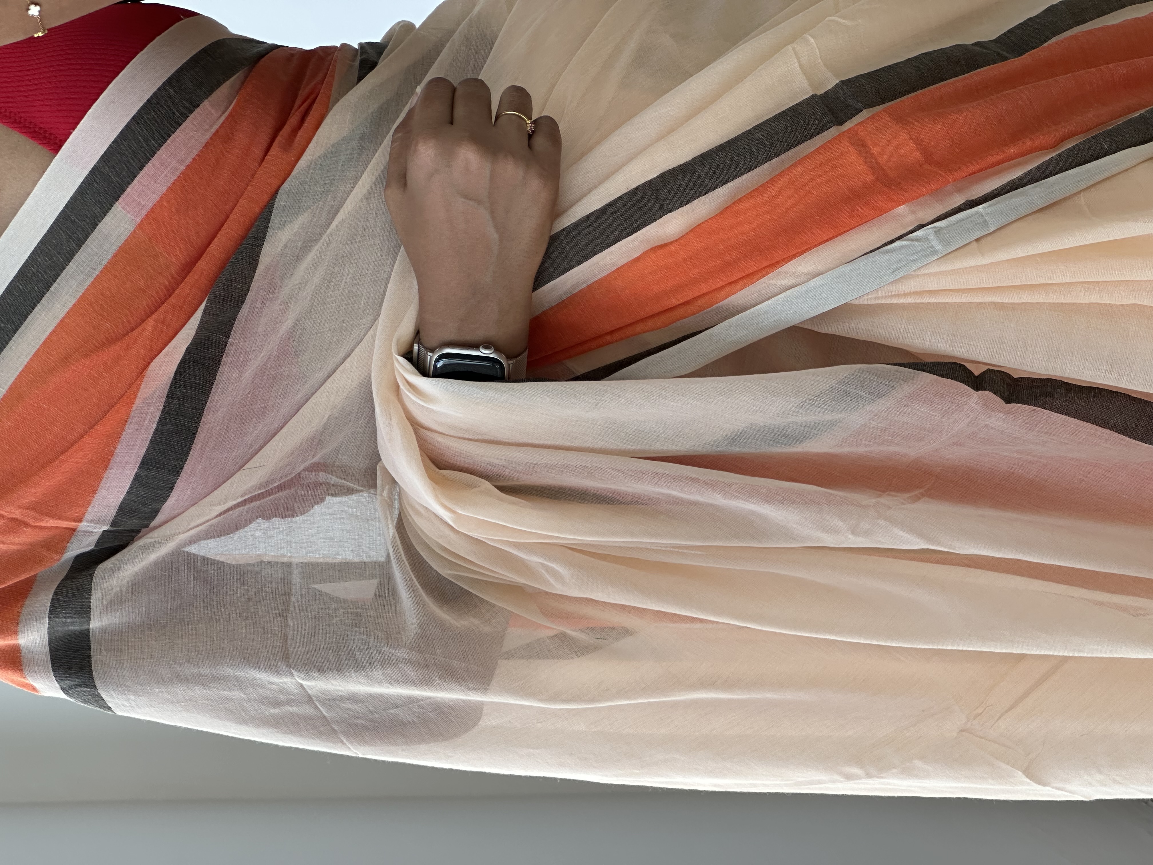 Orange Border Mul Saree