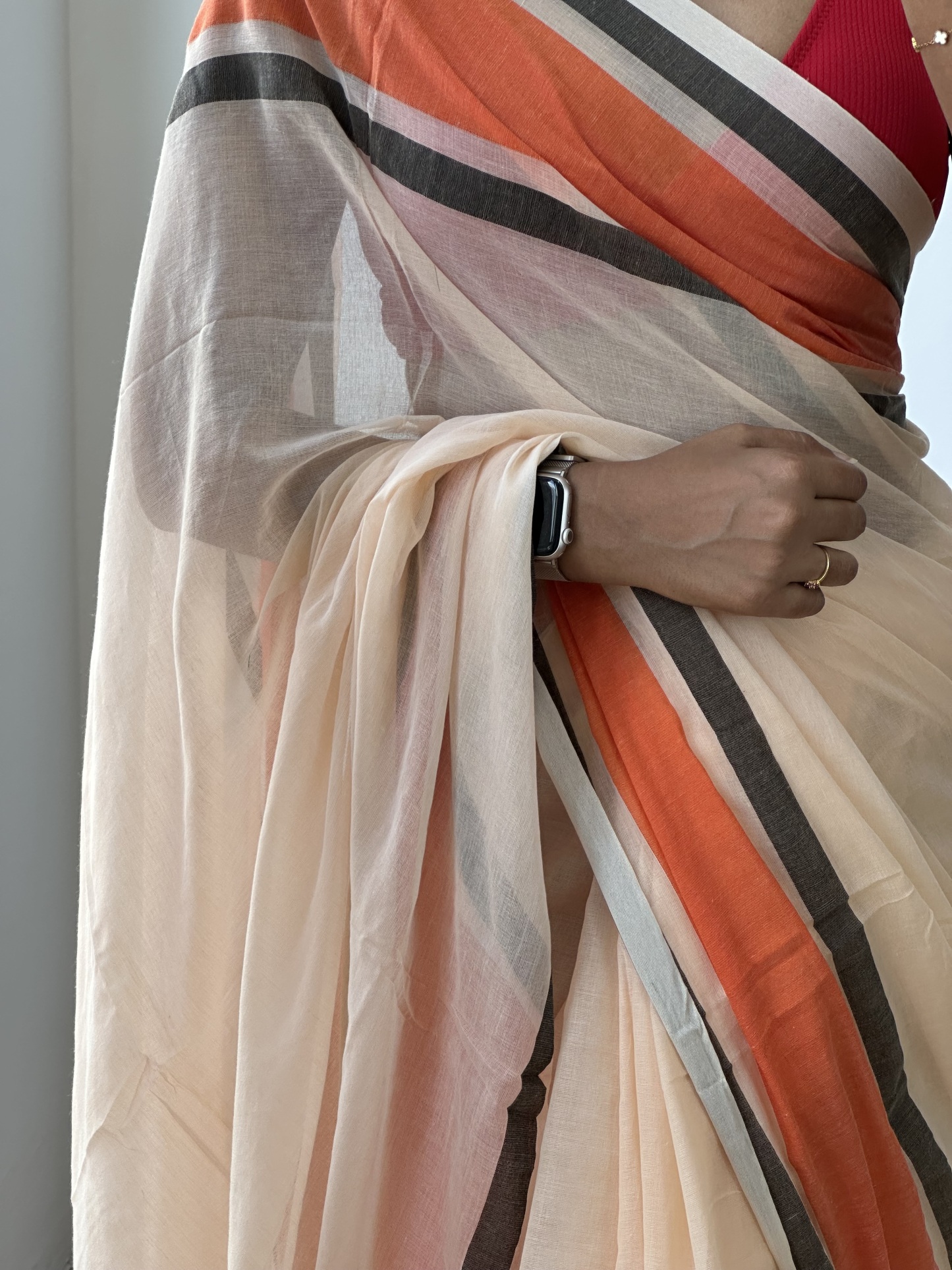 Orange Border Mul Saree