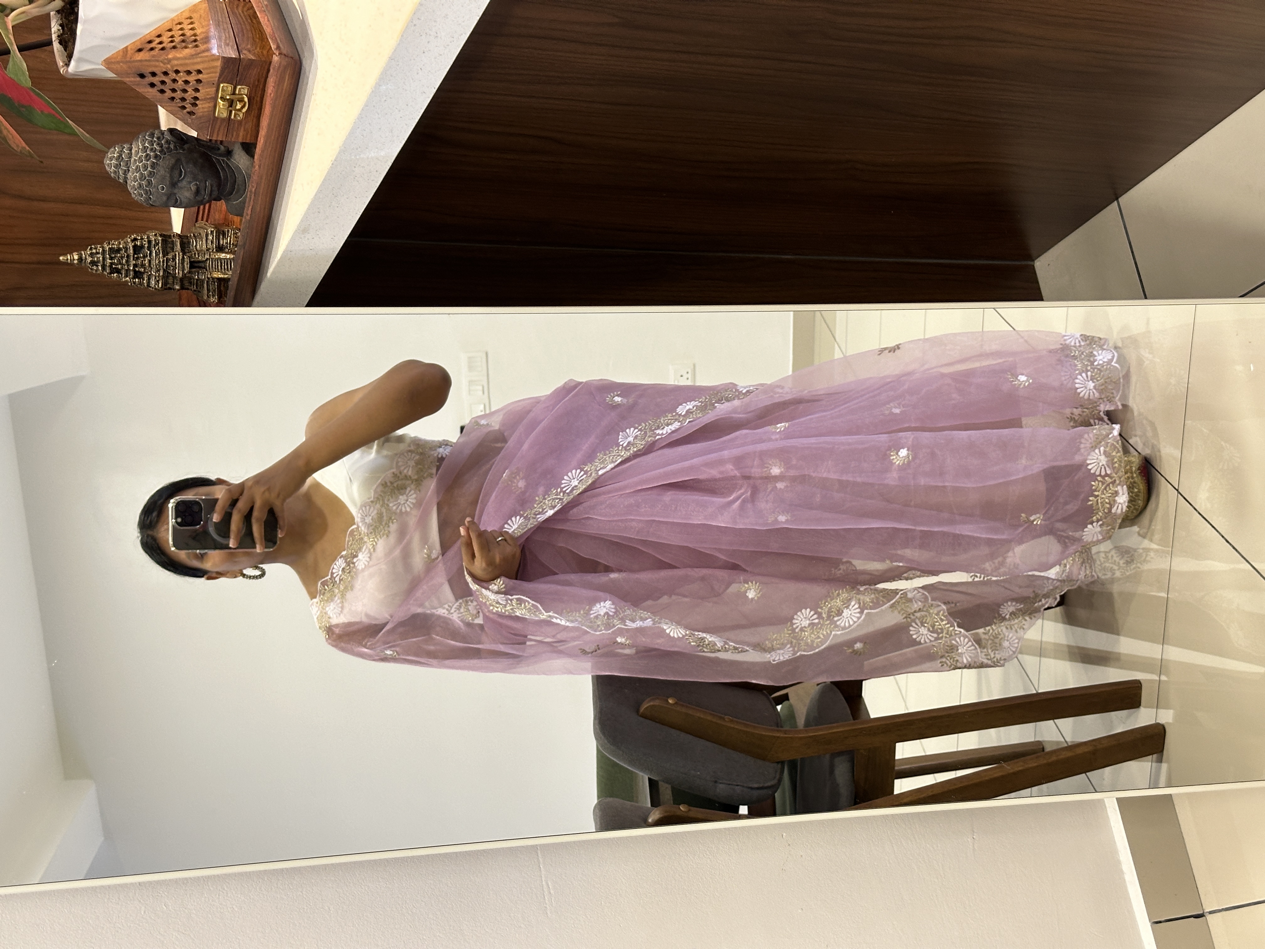 Organza Saree with Scallop Border