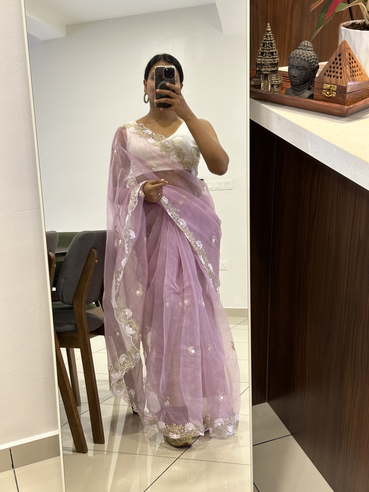 Organza Saree with Scallop Border