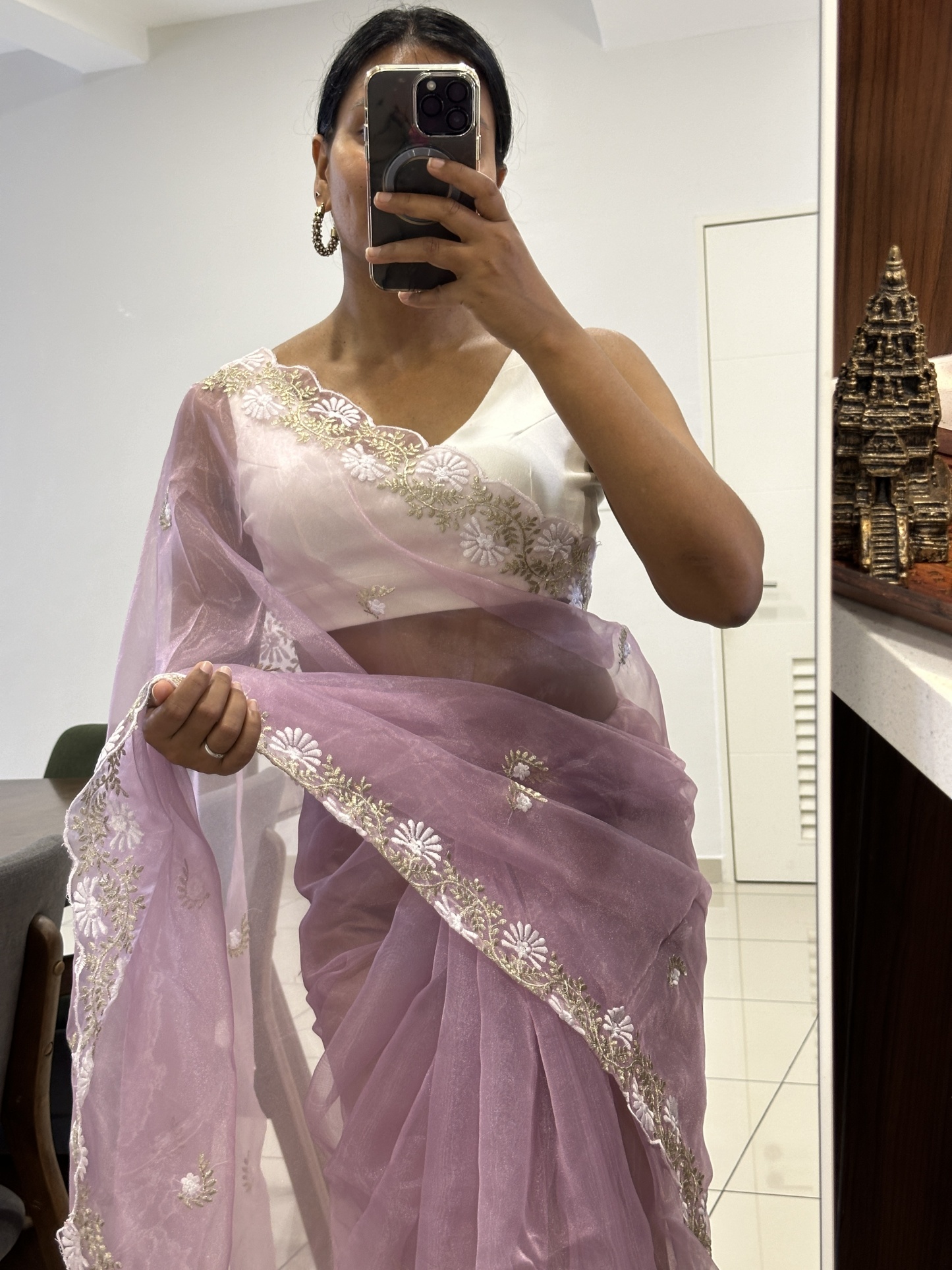 Organza Saree with Scallop Border