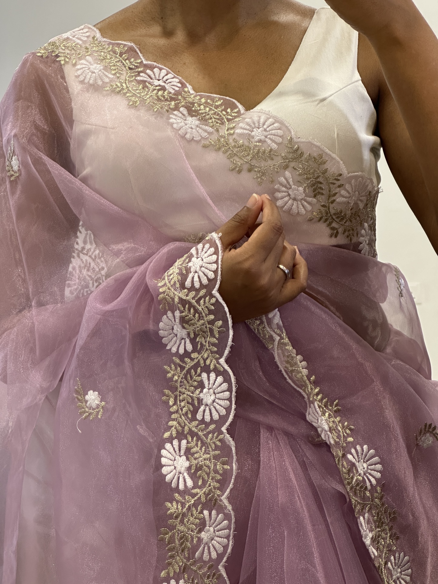 Organza Saree with Scallop Border