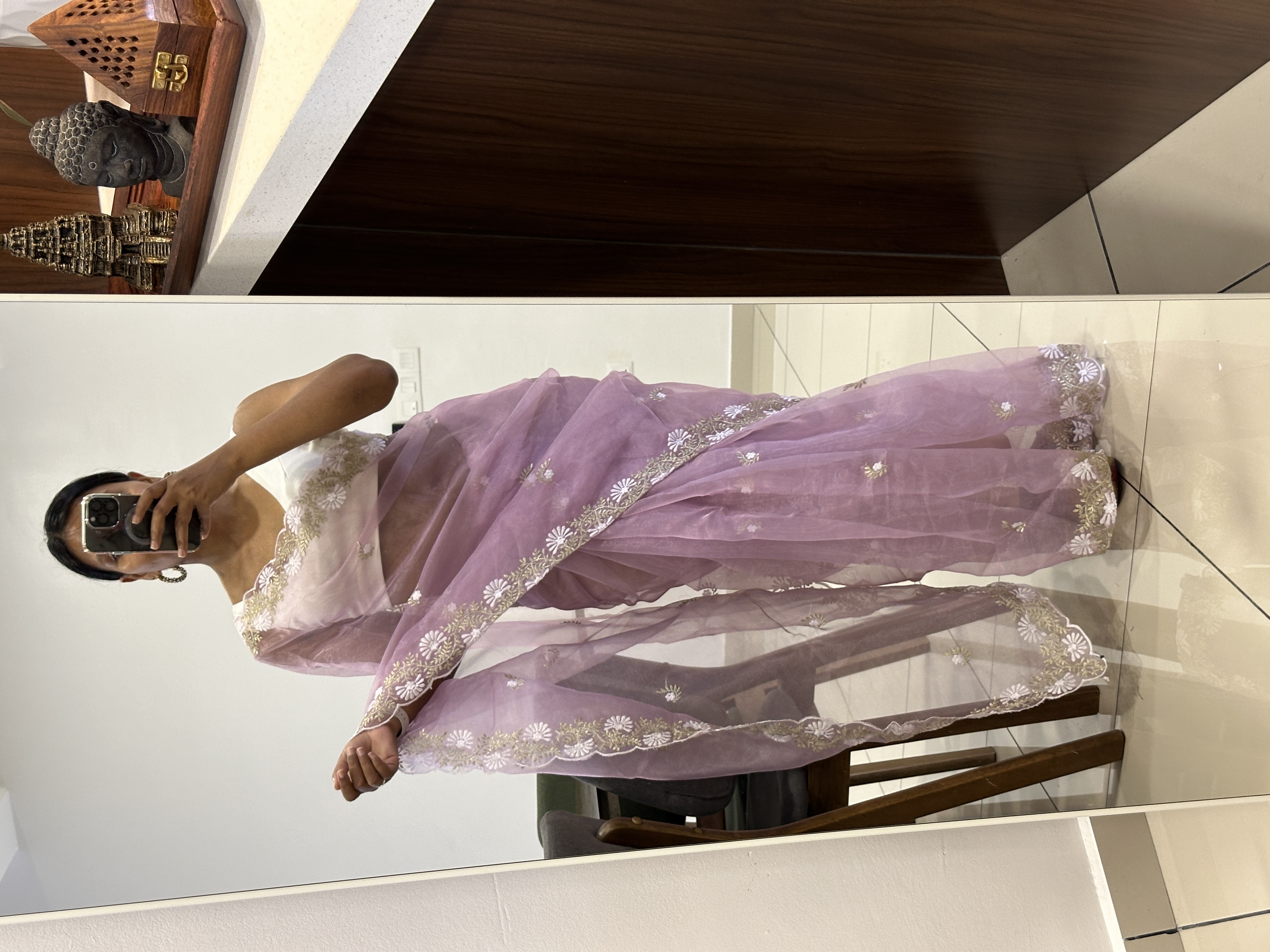 Organza Saree with Scallop Border