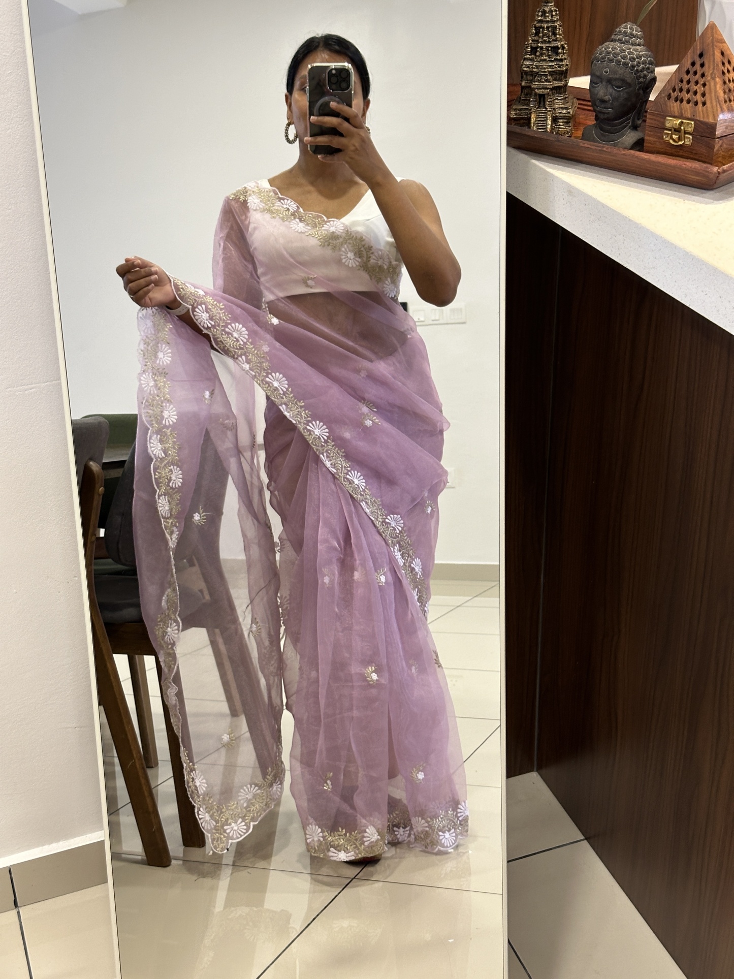 Organza Saree with Scallop Border