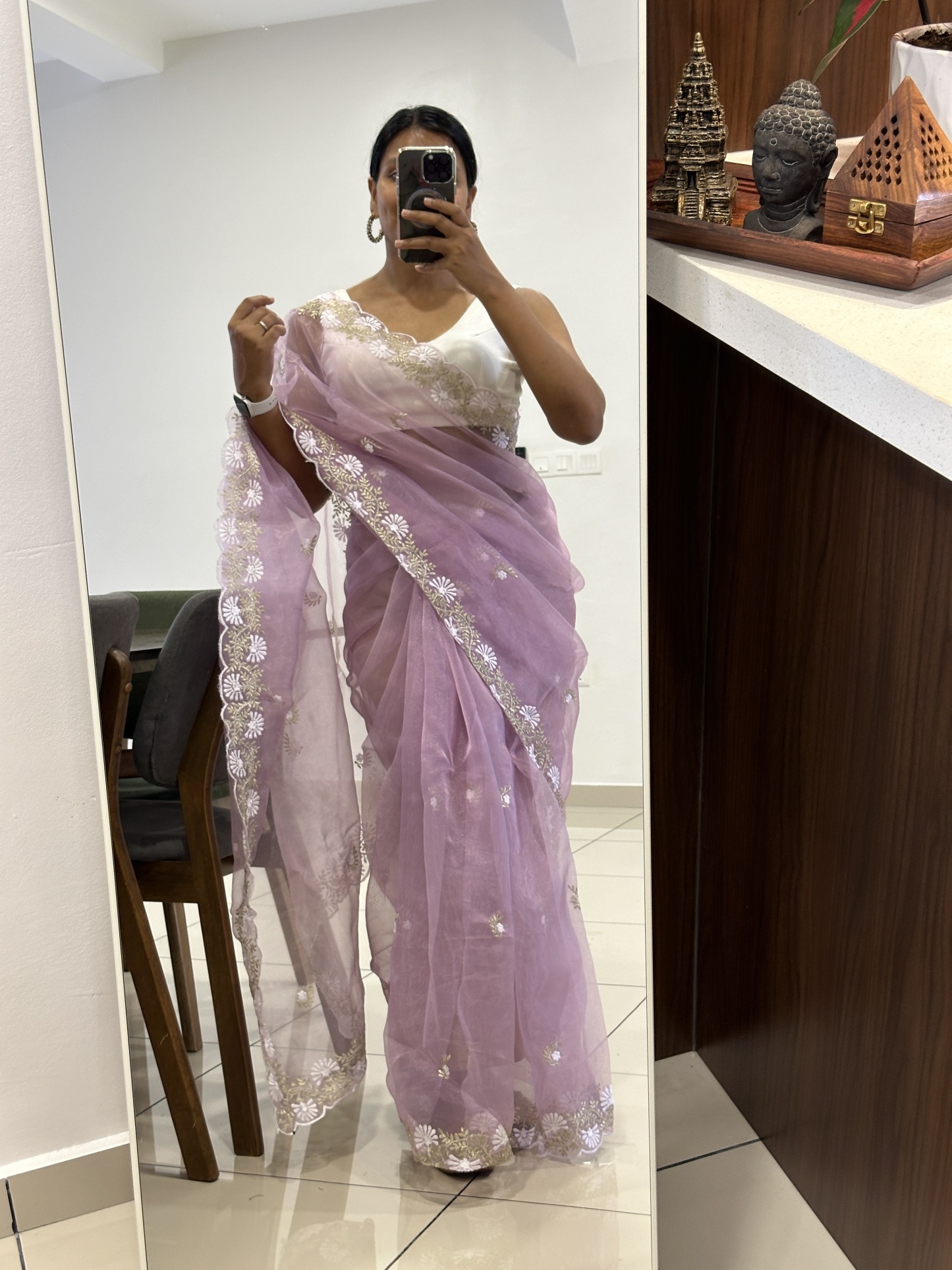 Organza Saree with Scallop Border