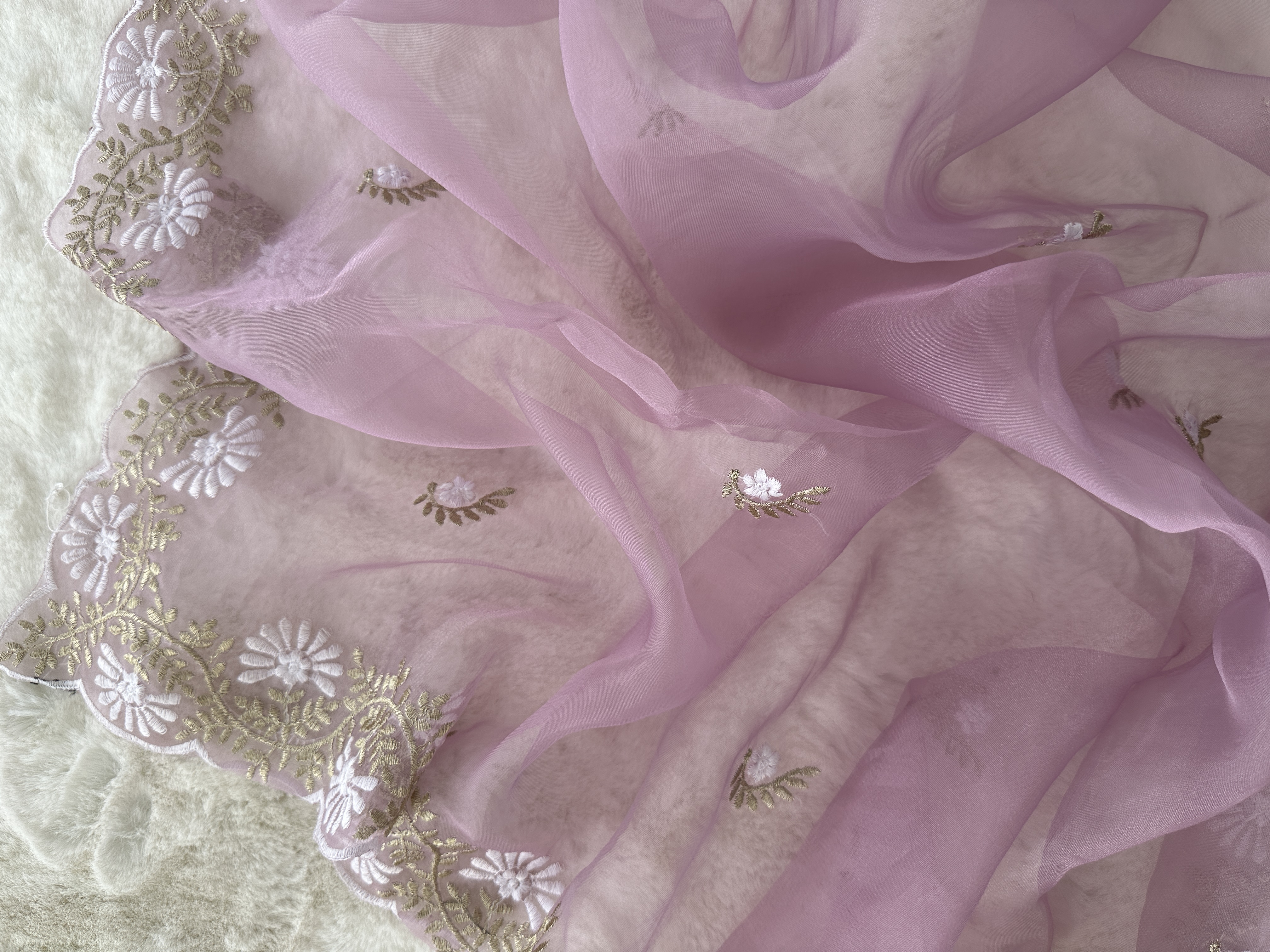 Organza Saree with Scallop Border