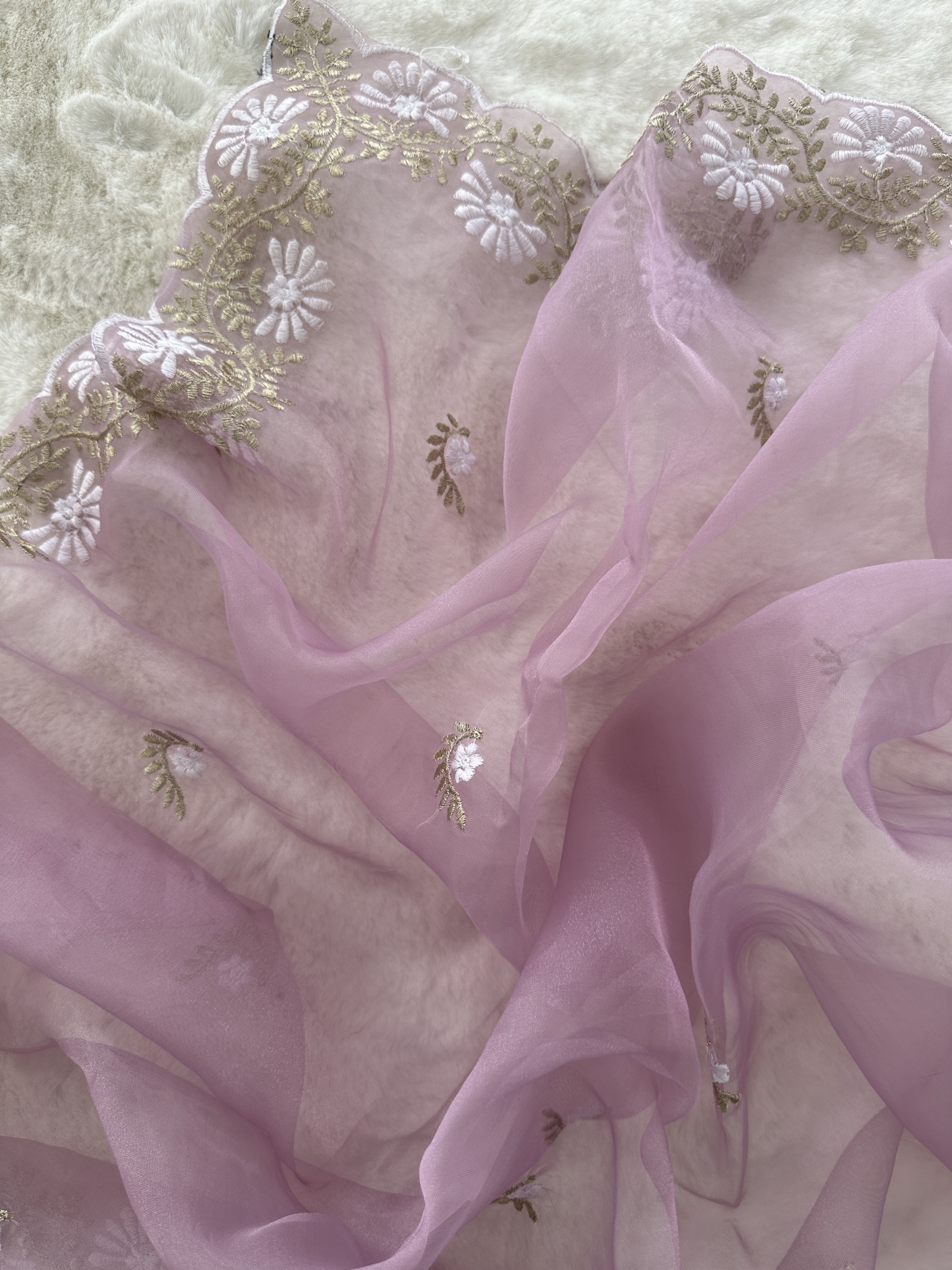 Organza Saree with Scallop Border