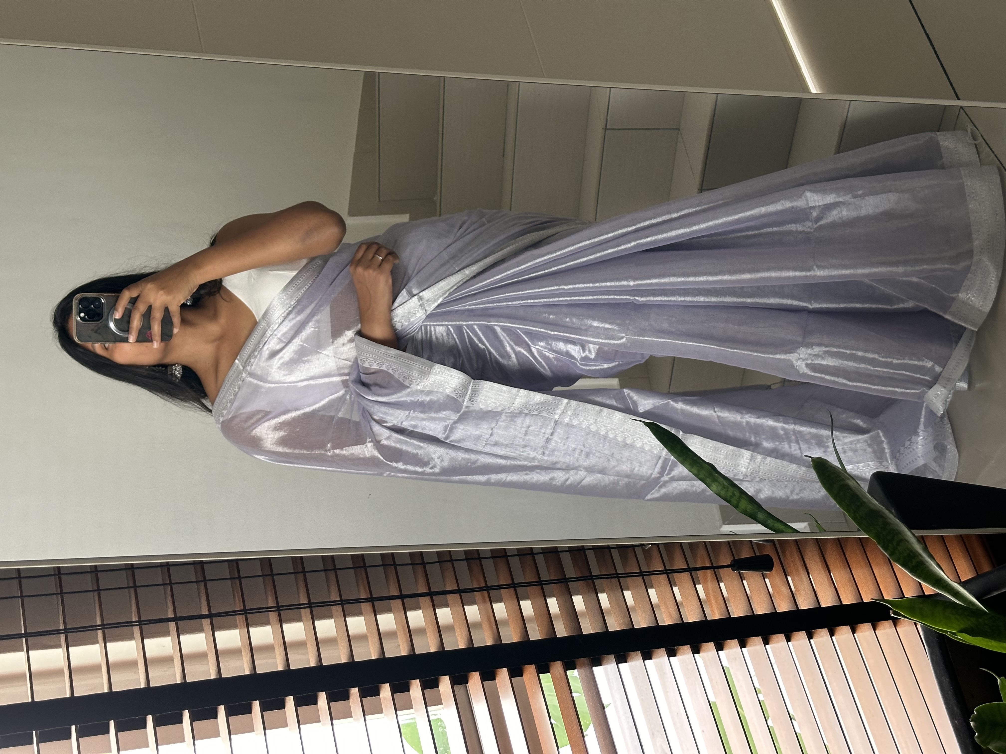 Soft Mul Tissue Silver Zari Saree -Kaii Paii