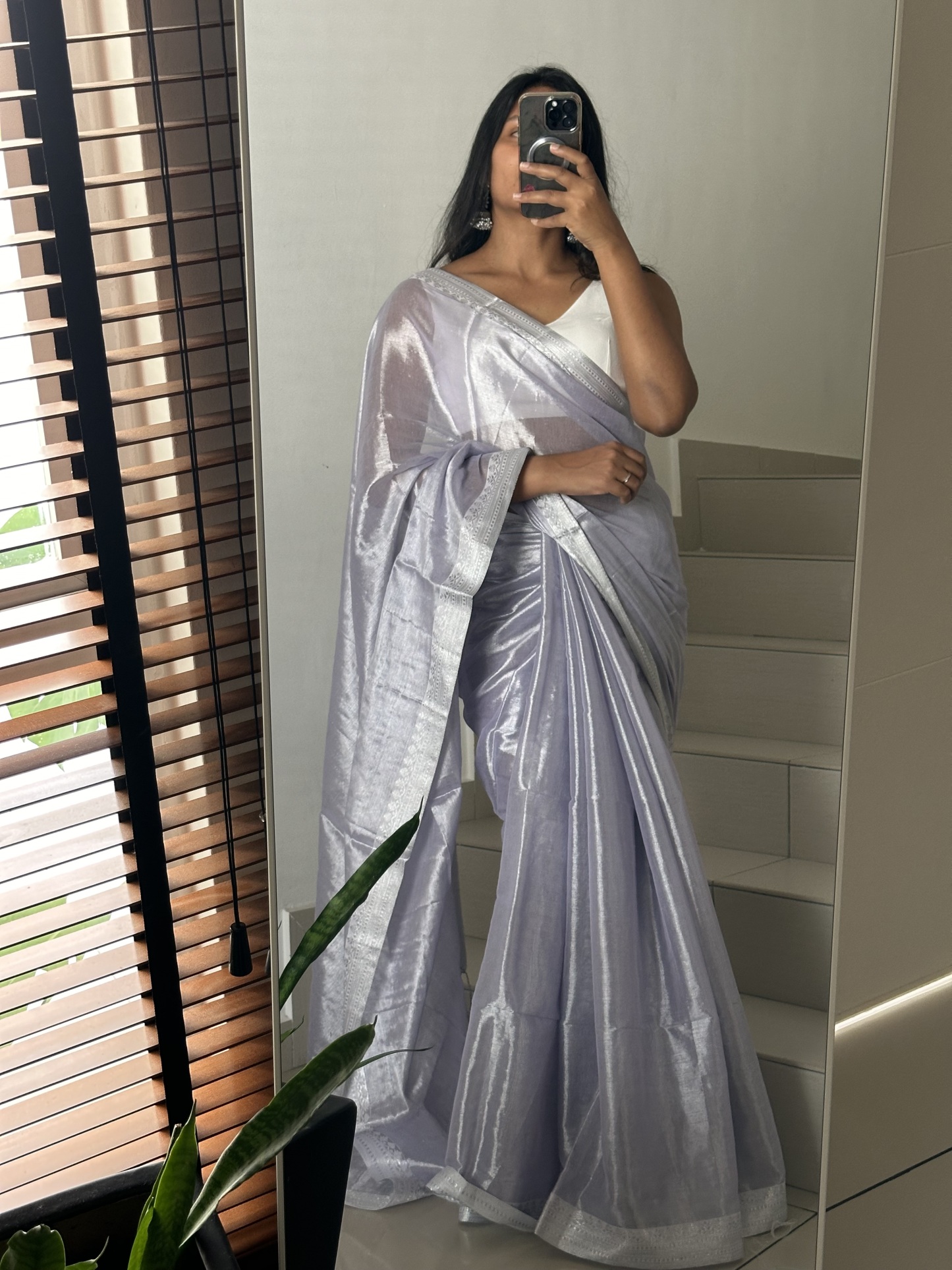 Soft Mul Tissue Silver Zari Saree -Kaii Paii