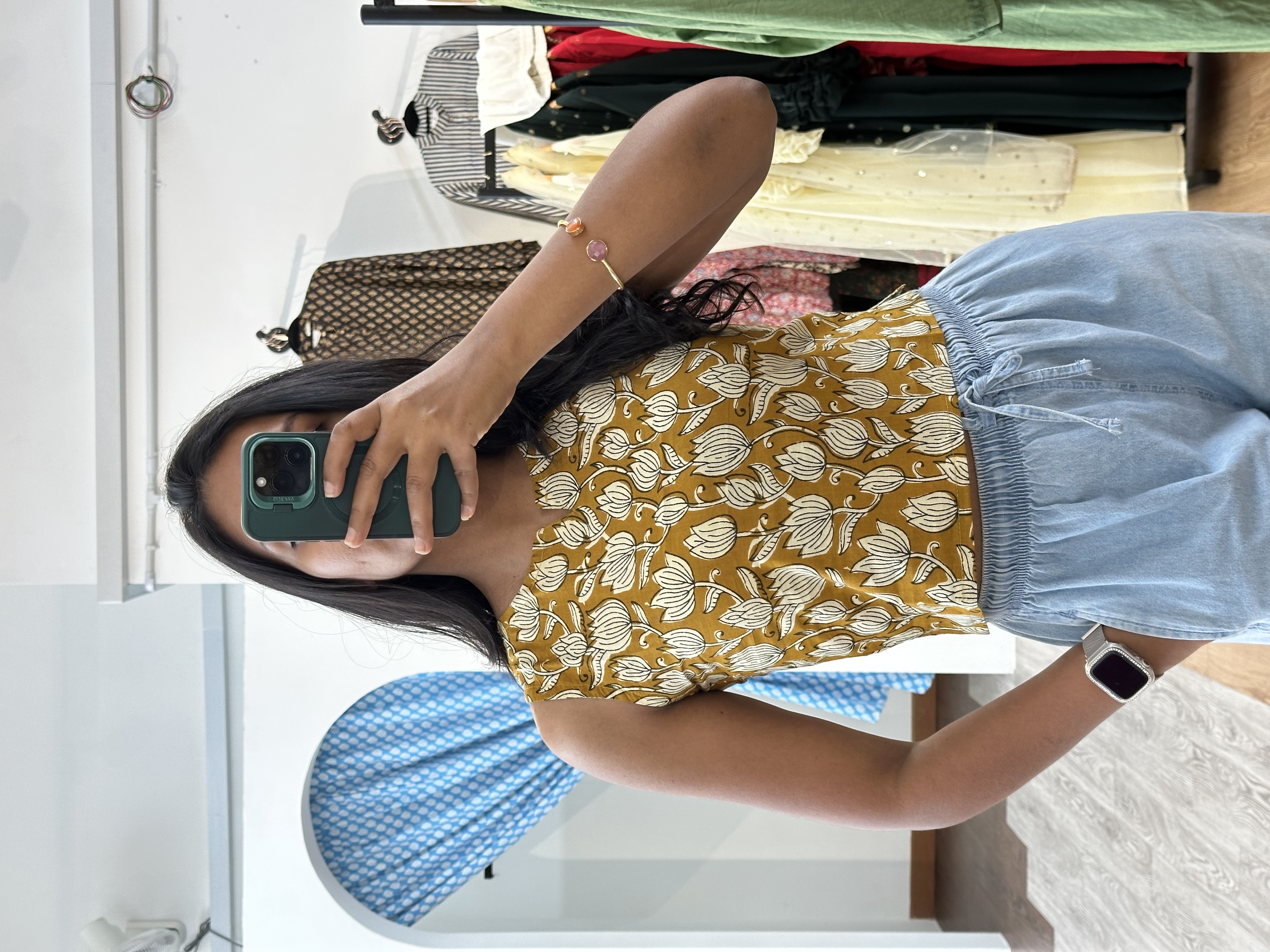 Cotton Crop Top (Floral Mustard)