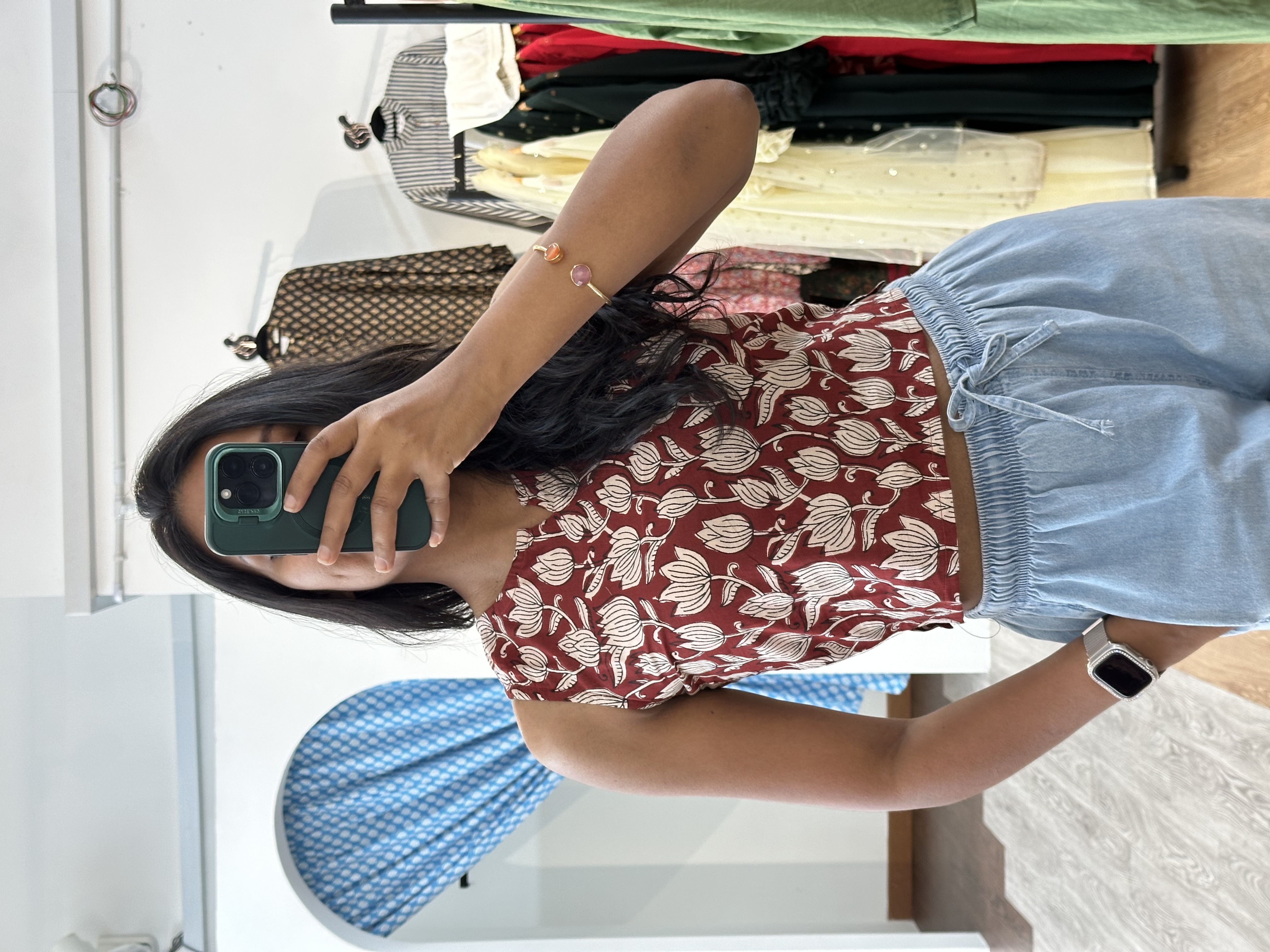 Cotton Crop Top (Floral Maroon)