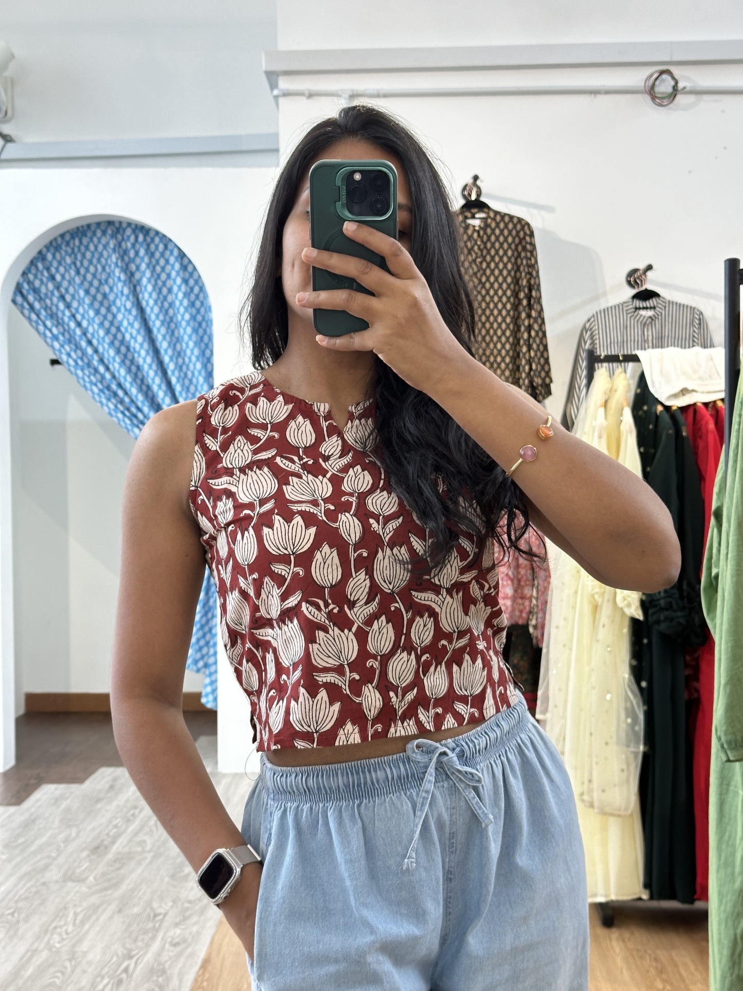 Cotton Crop Top (Floral Maroon)