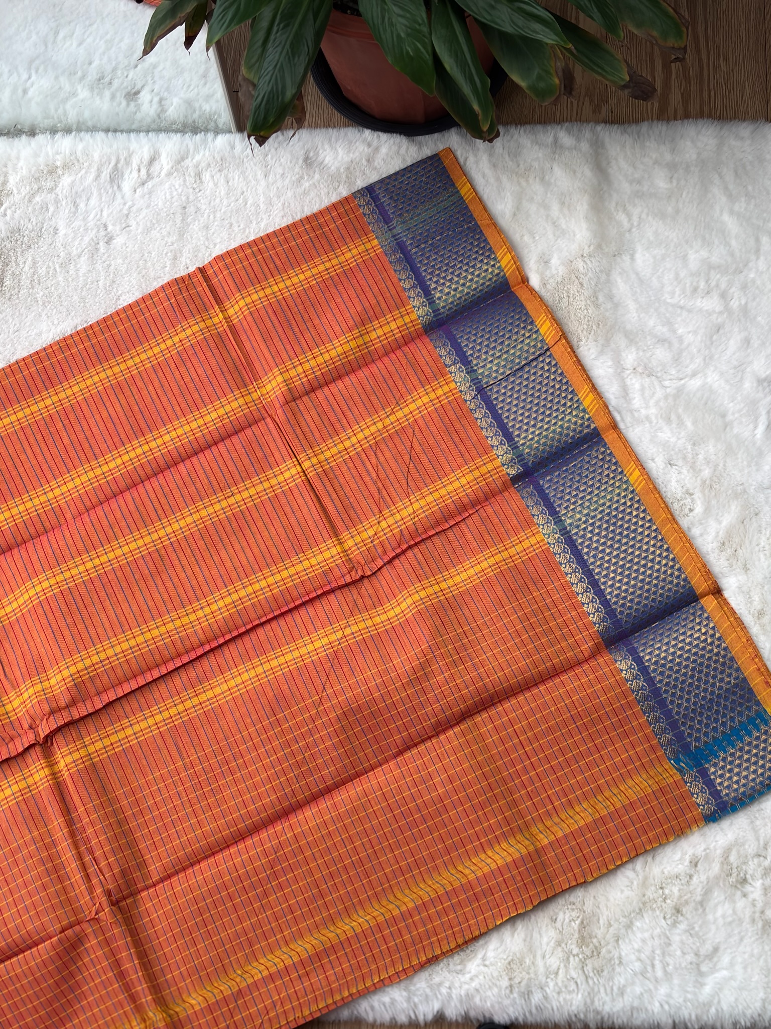 Handloom Cotton Saree without Blouse (60s)