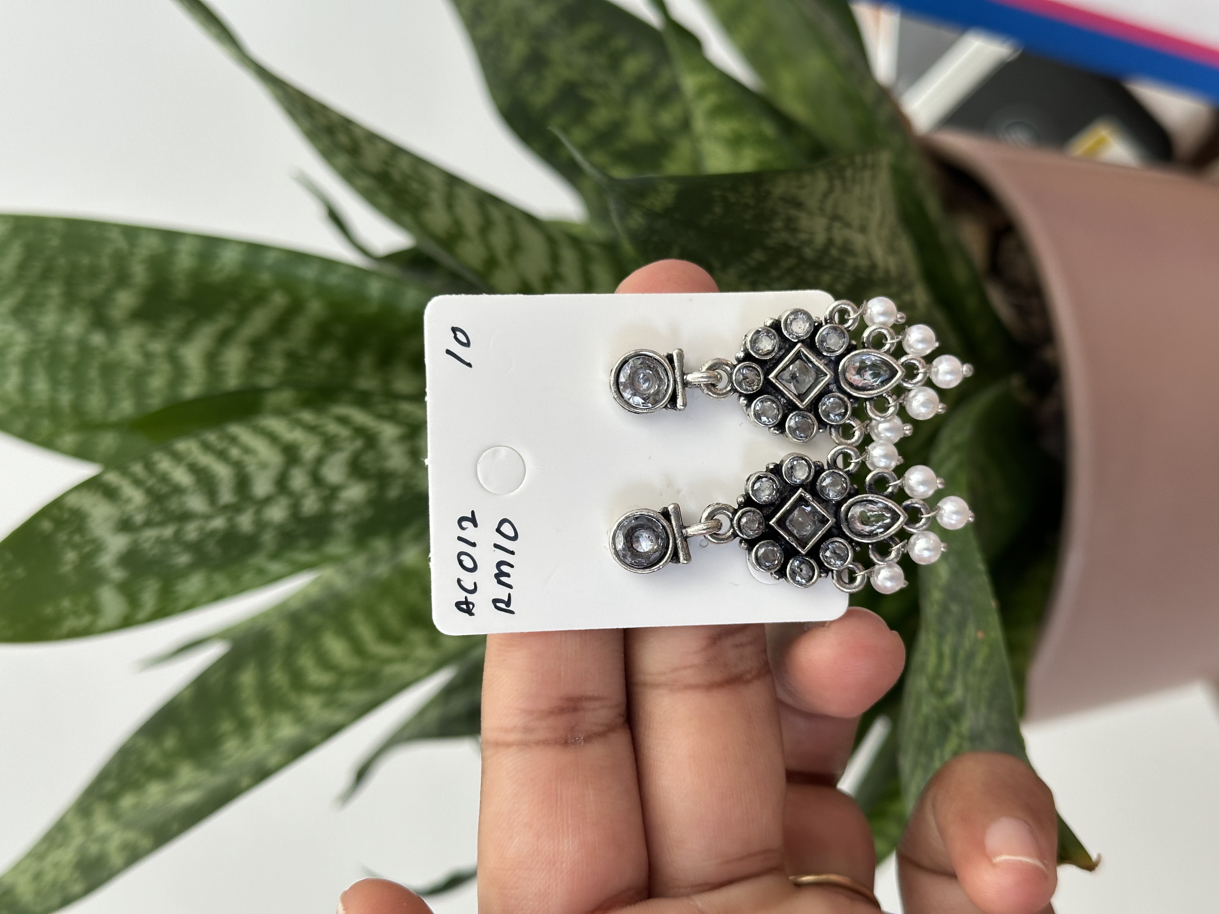 Flower Stone Silver Earring