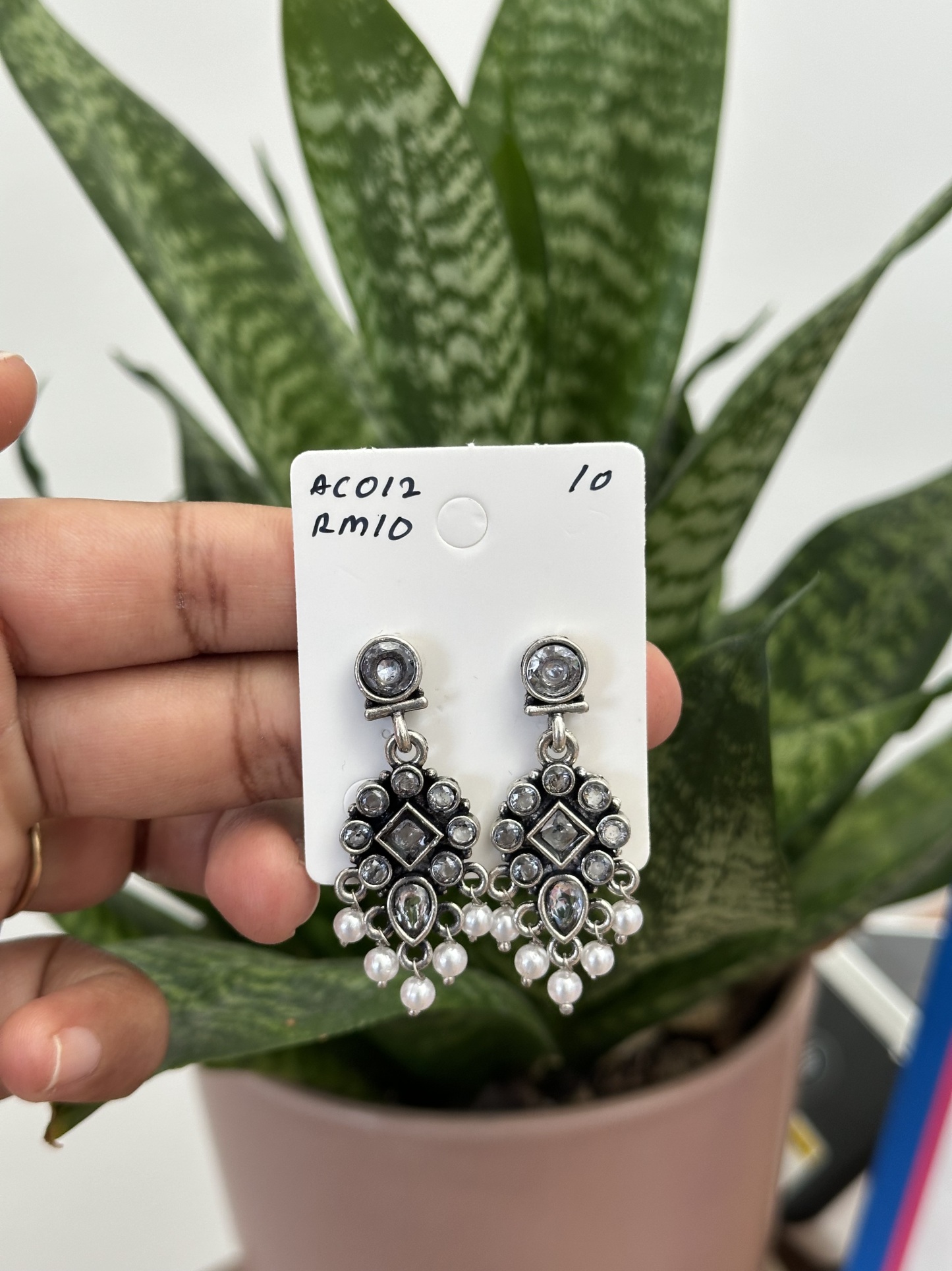 Flower Stone Silver Earring
