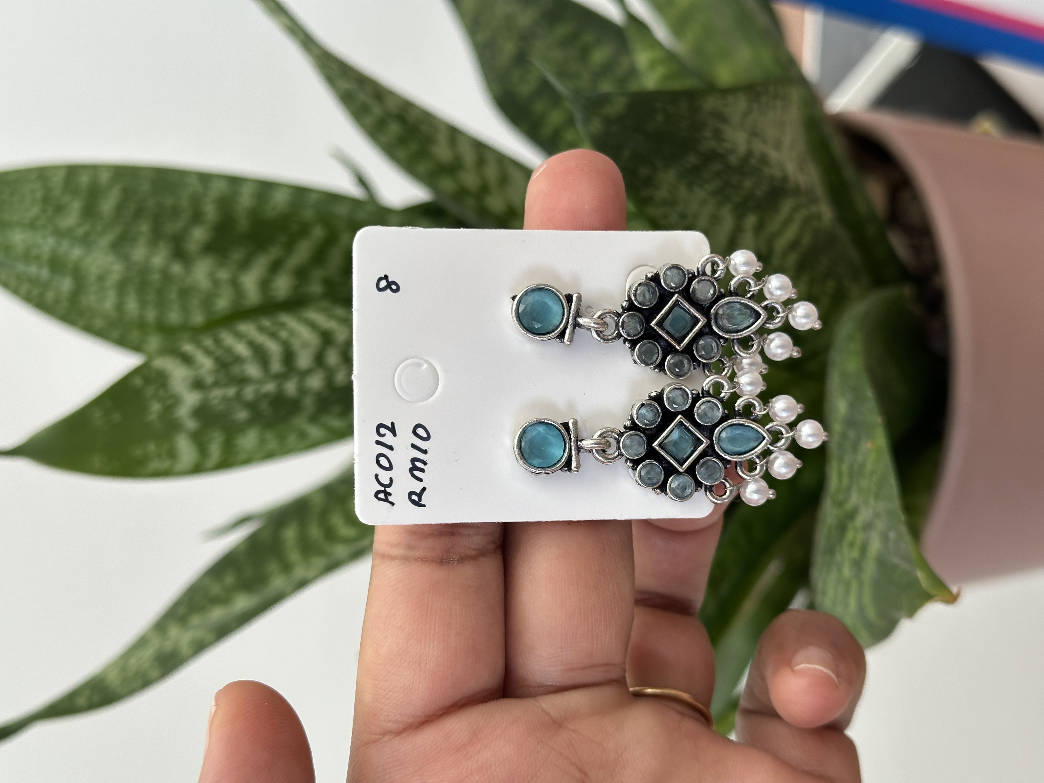 Flower Stone Silver Earring