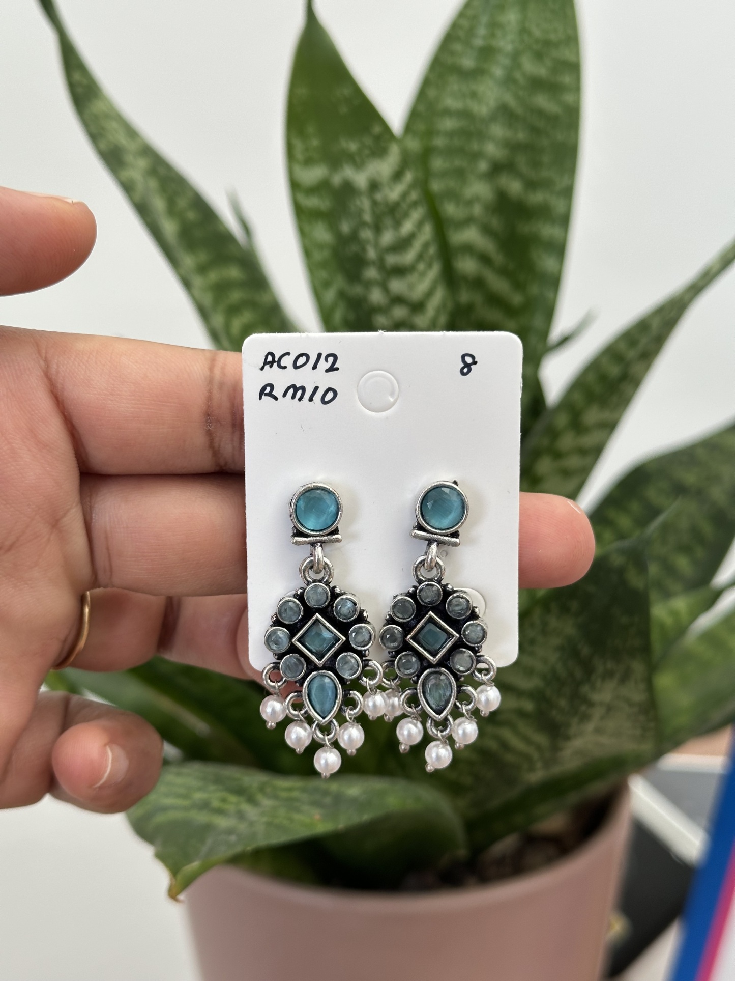 Flower Stone Silver Earring