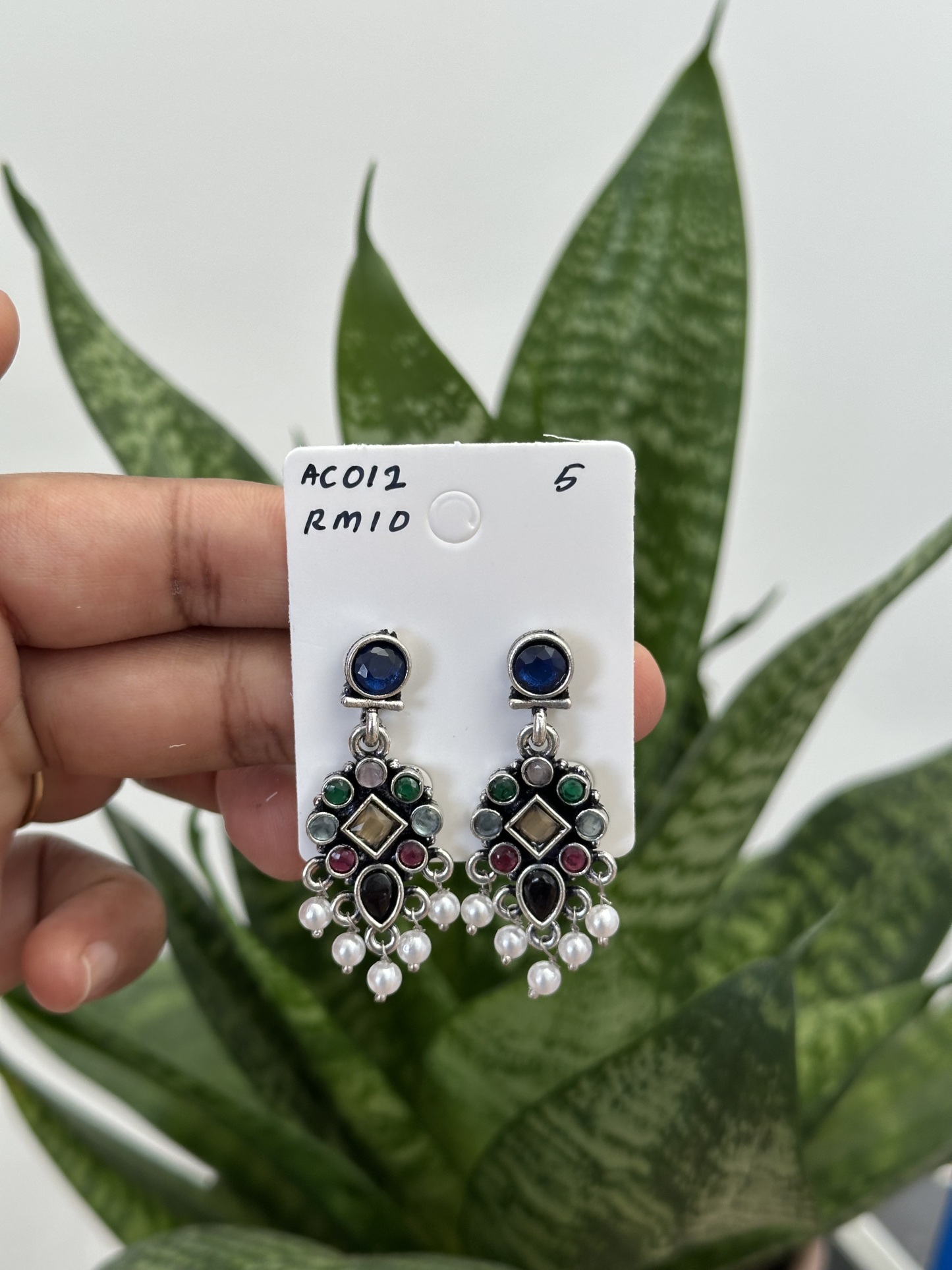 Flower Stone Silver Earring