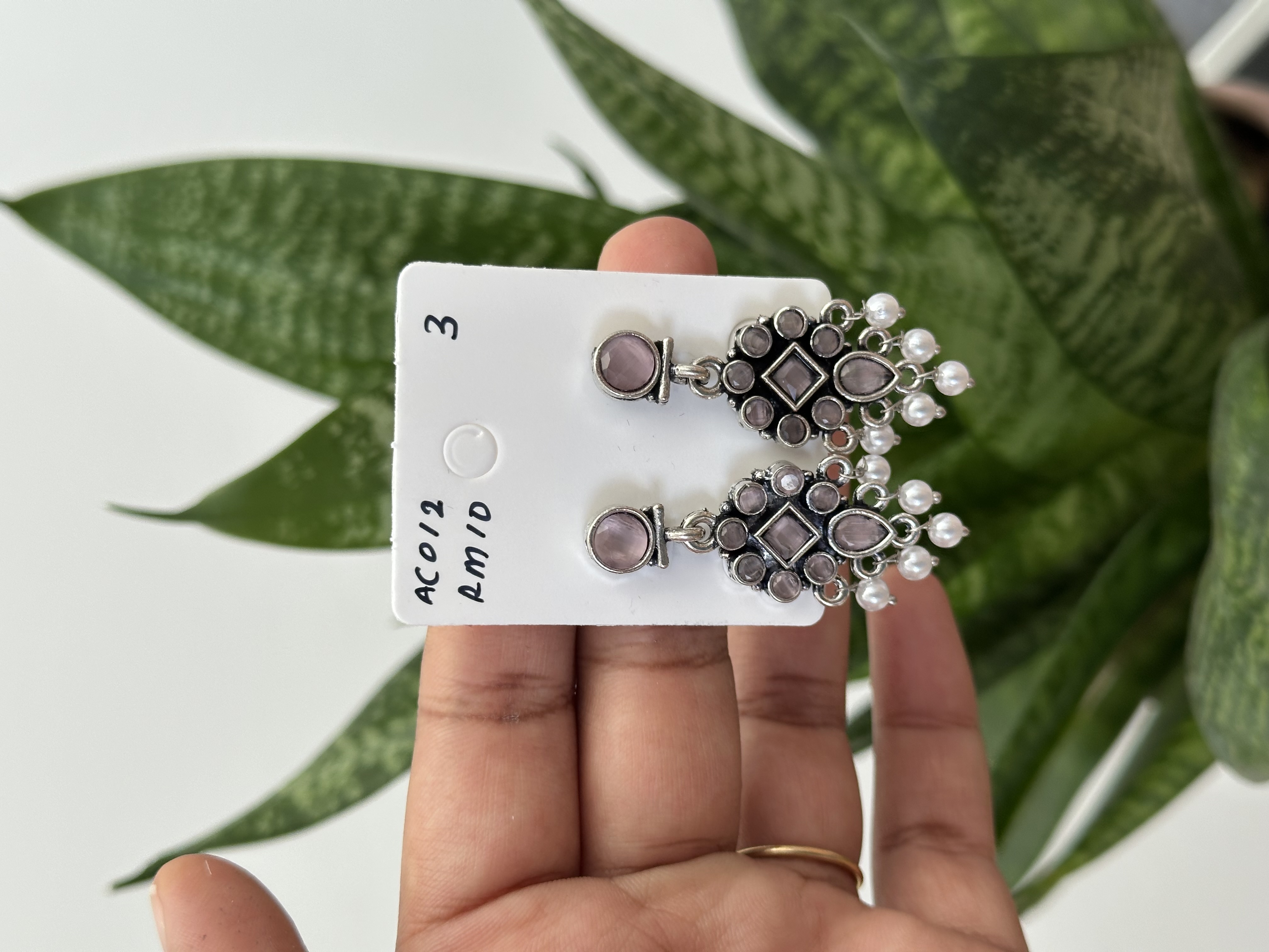 Flower Stone Silver Earring
