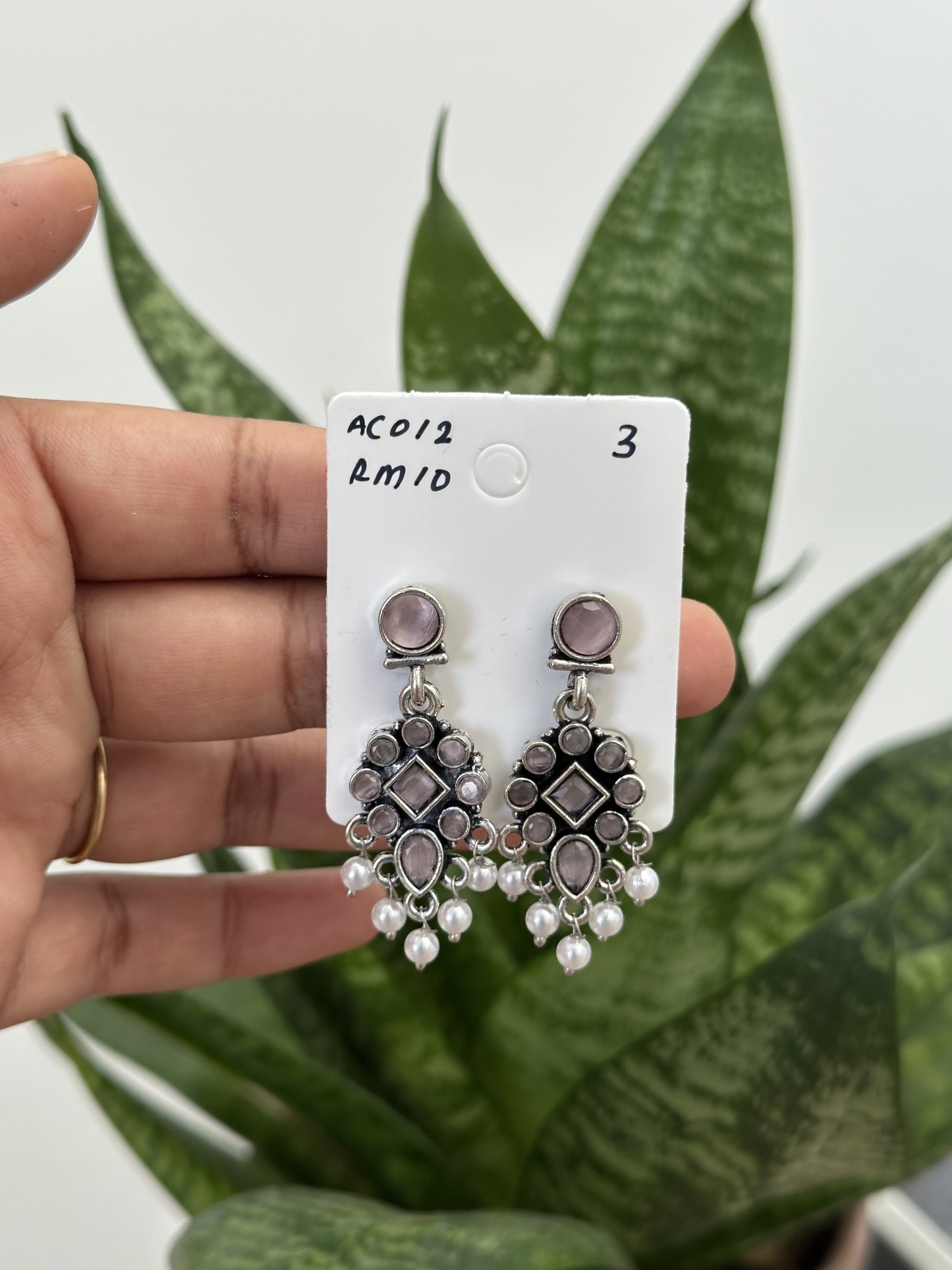 Flower Stone Silver Earring