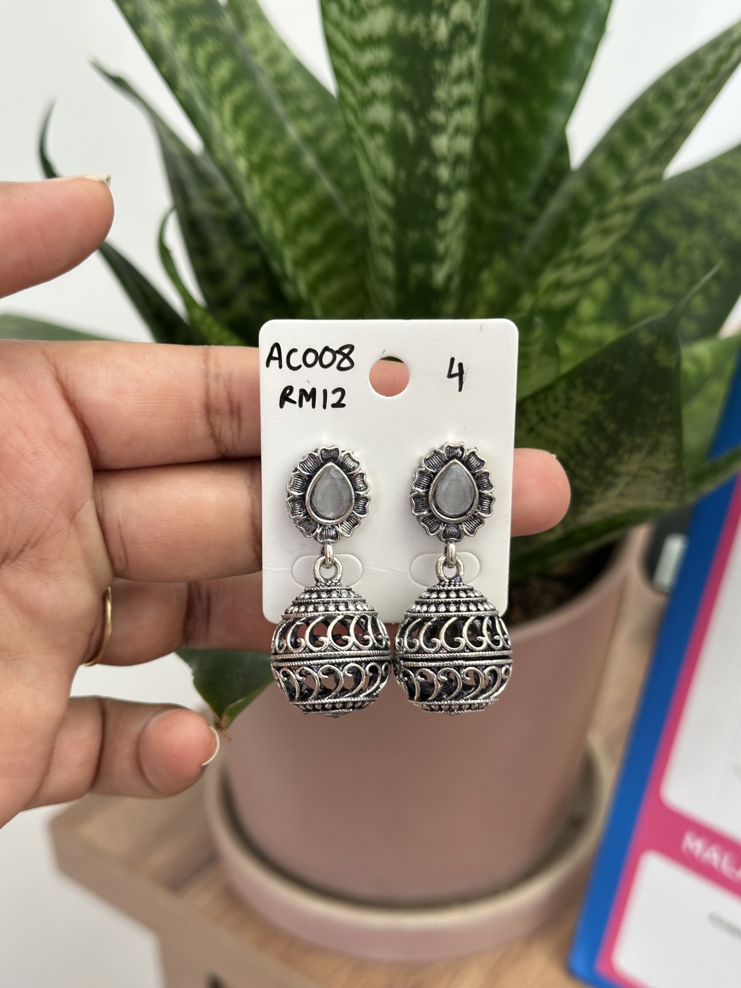 Ball Earring Silver Flower