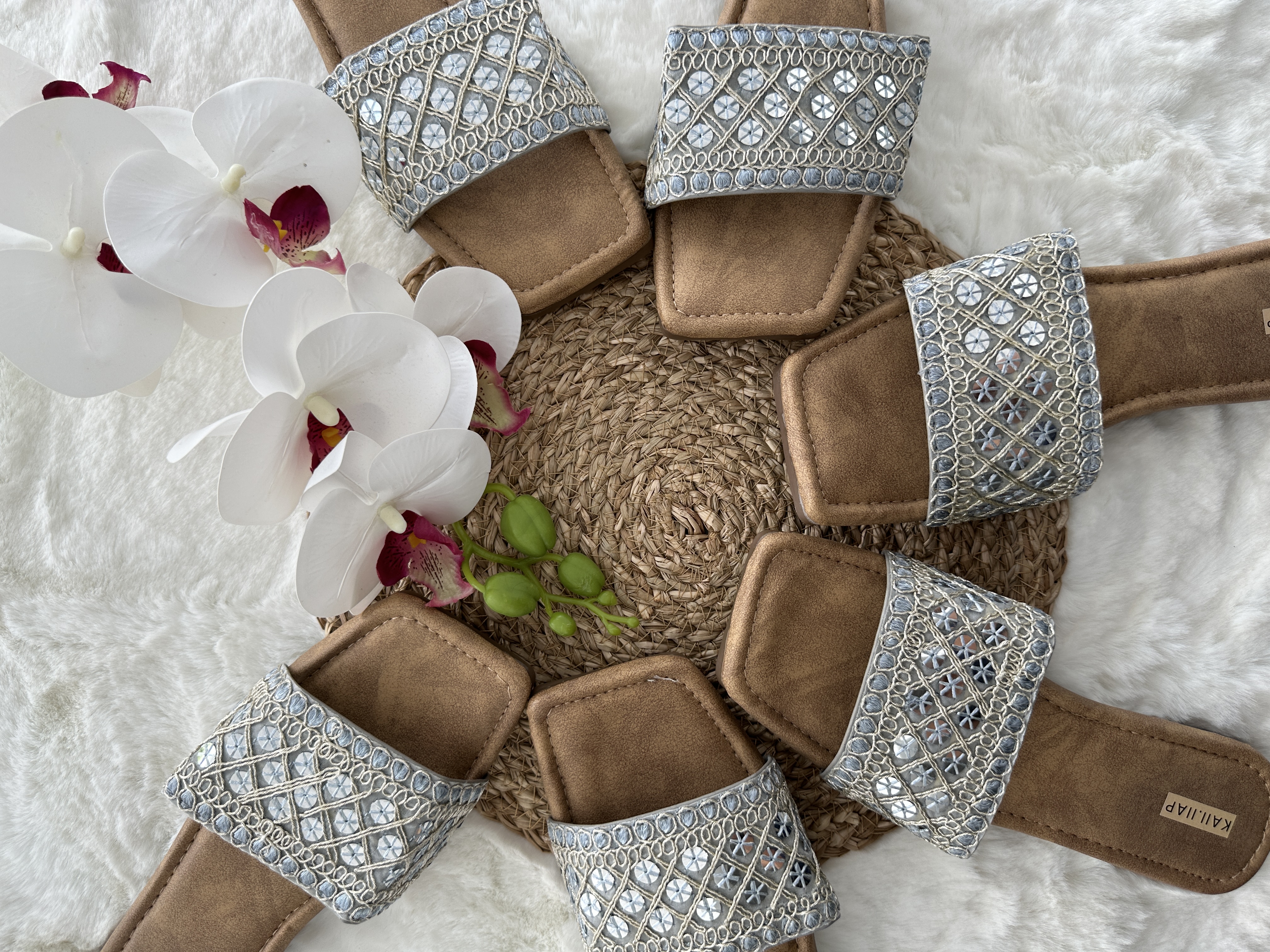 Silver Sequins and Embroidered Slider