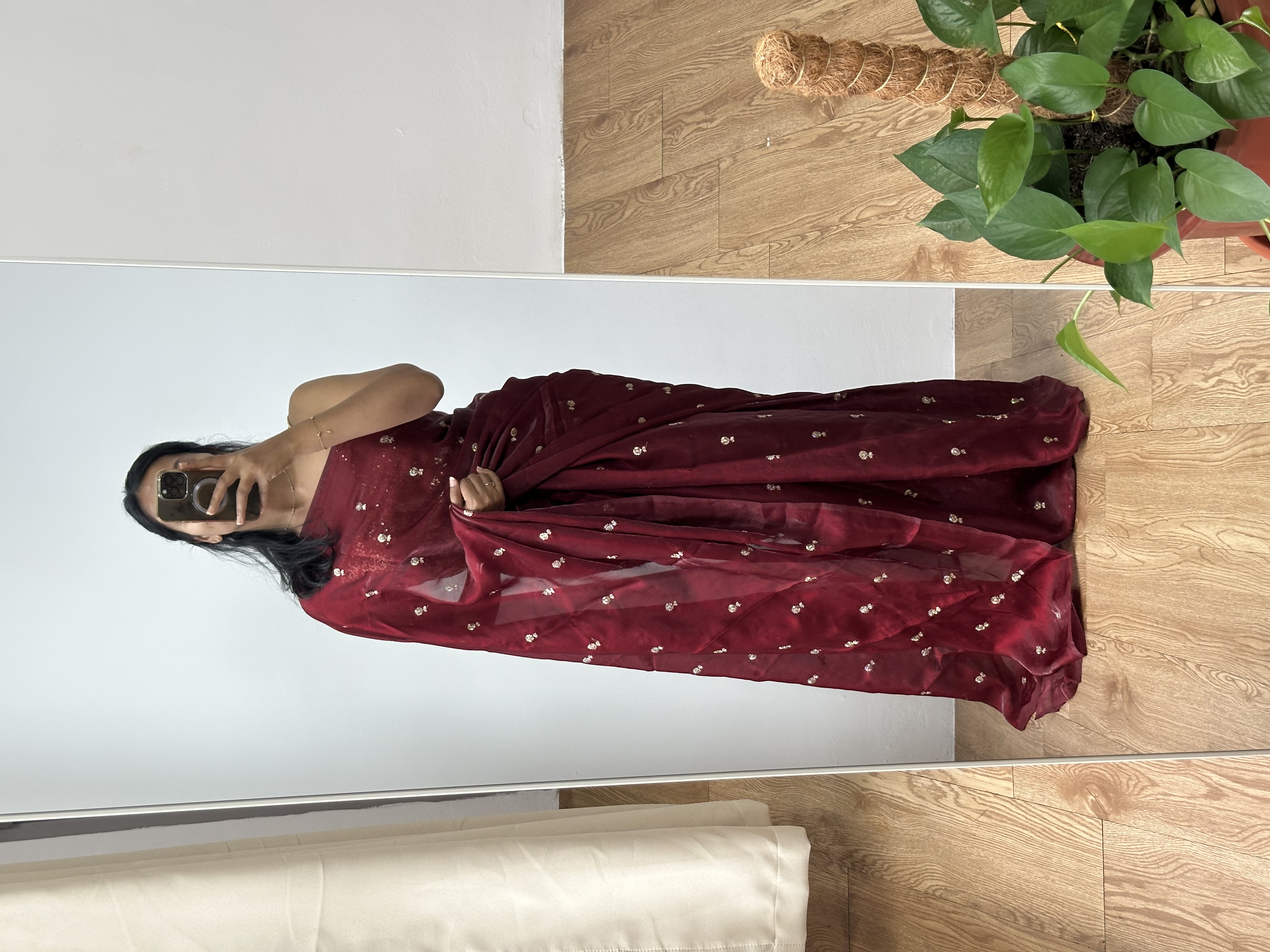 Dual Shaded Satin Sequence Saree