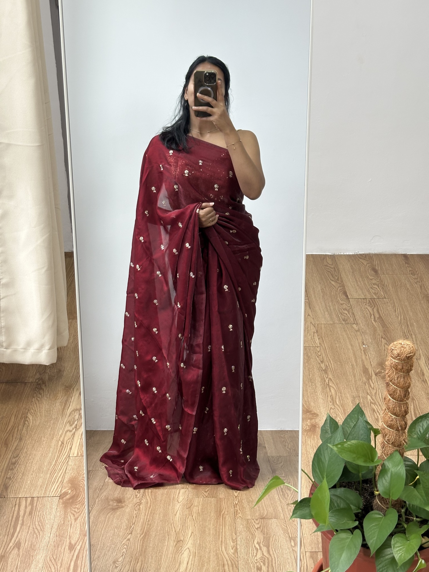 Dual Shaded Satin Sequence Saree