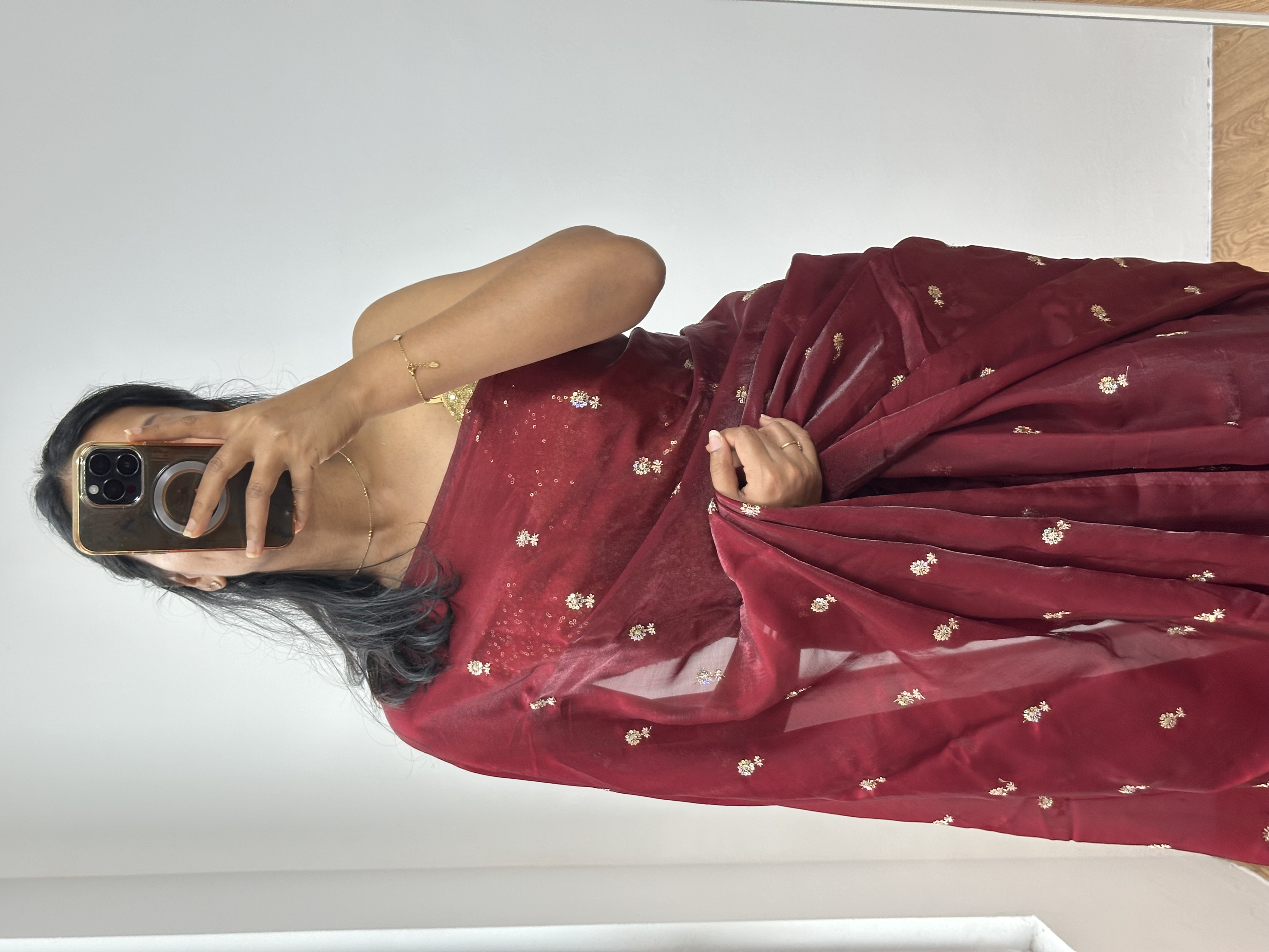 Dual Shaded Satin Sequence Saree