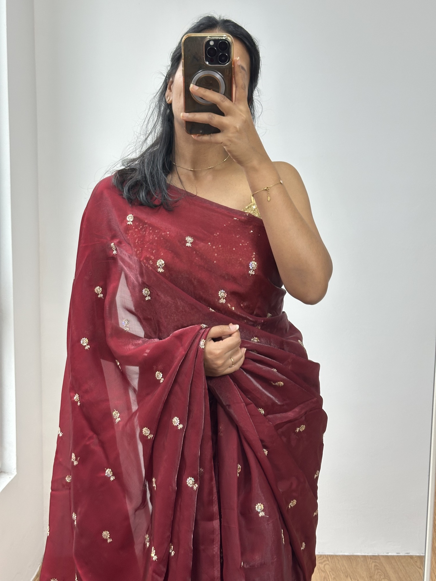 Dual Shaded Satin Sequence Saree