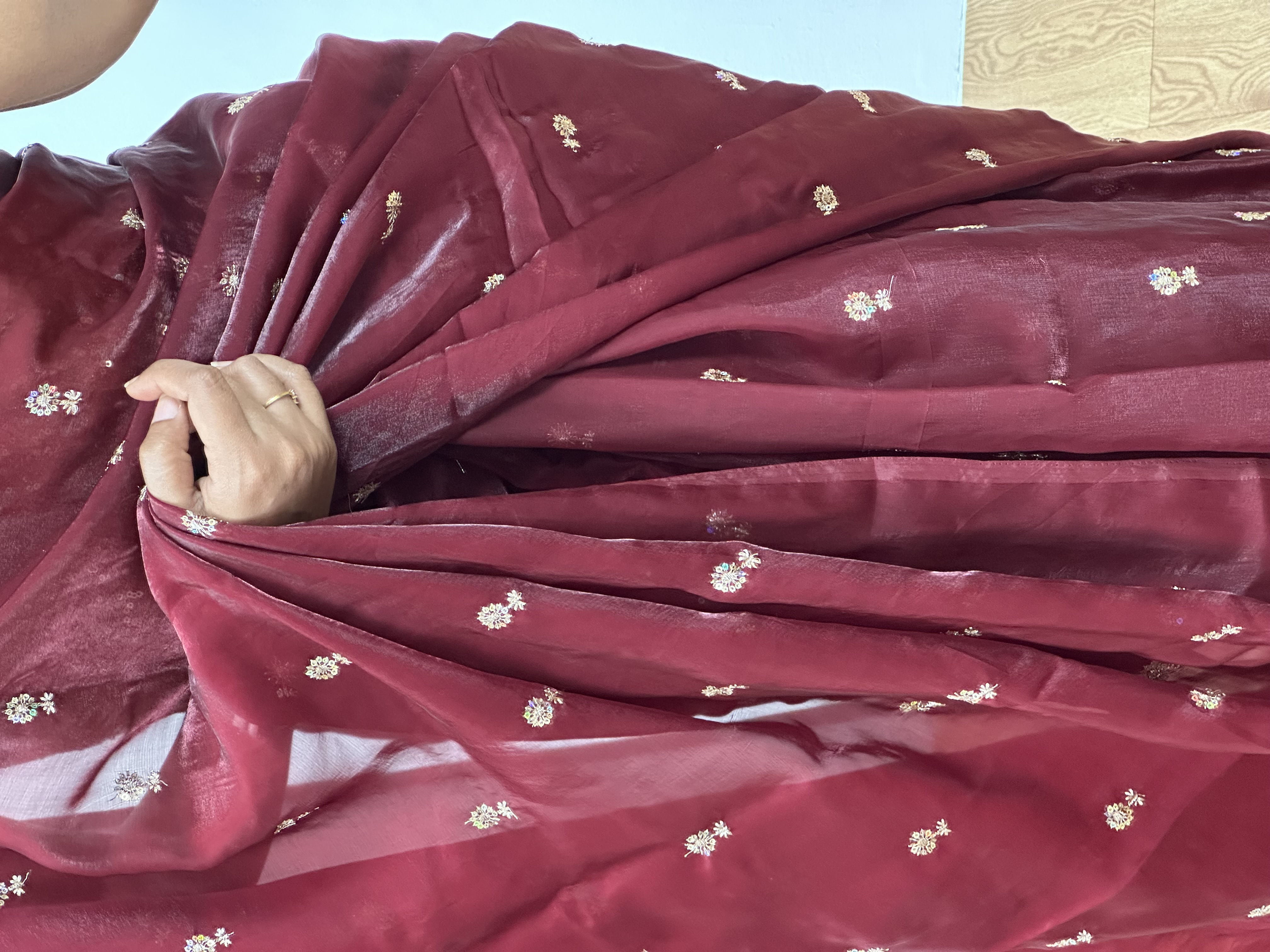 Dual Shaded Satin Sequence Saree