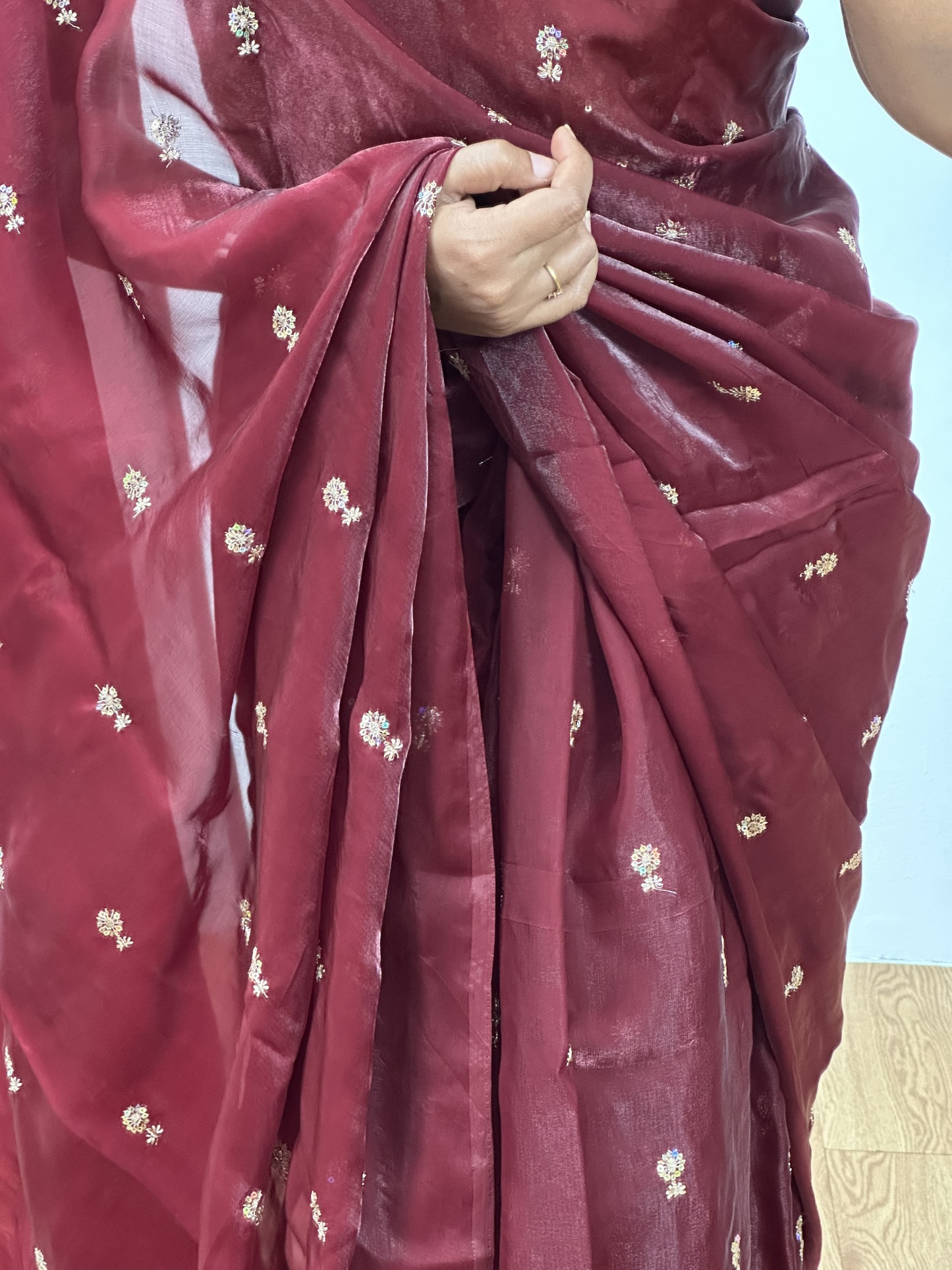 Dual Shaded Satin Sequence Saree