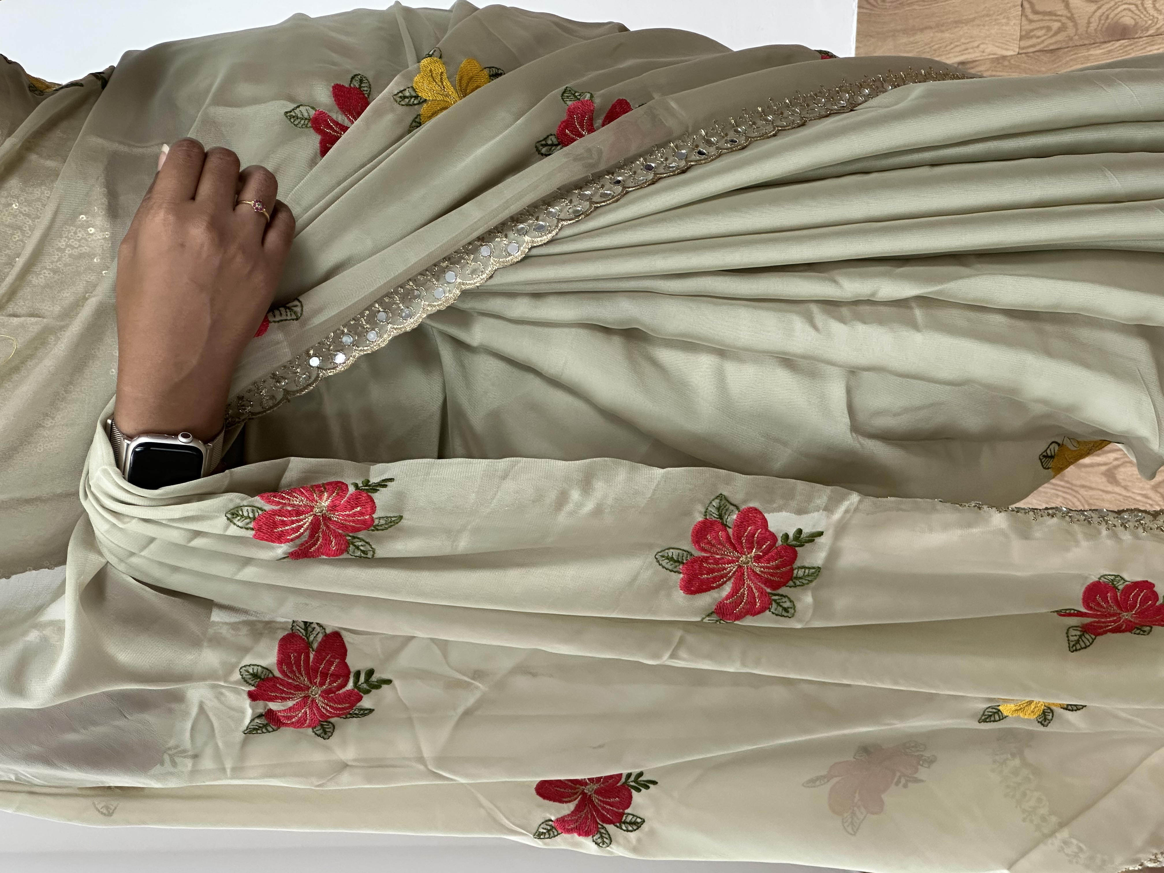 Soft Rangoli Embroidery Saree