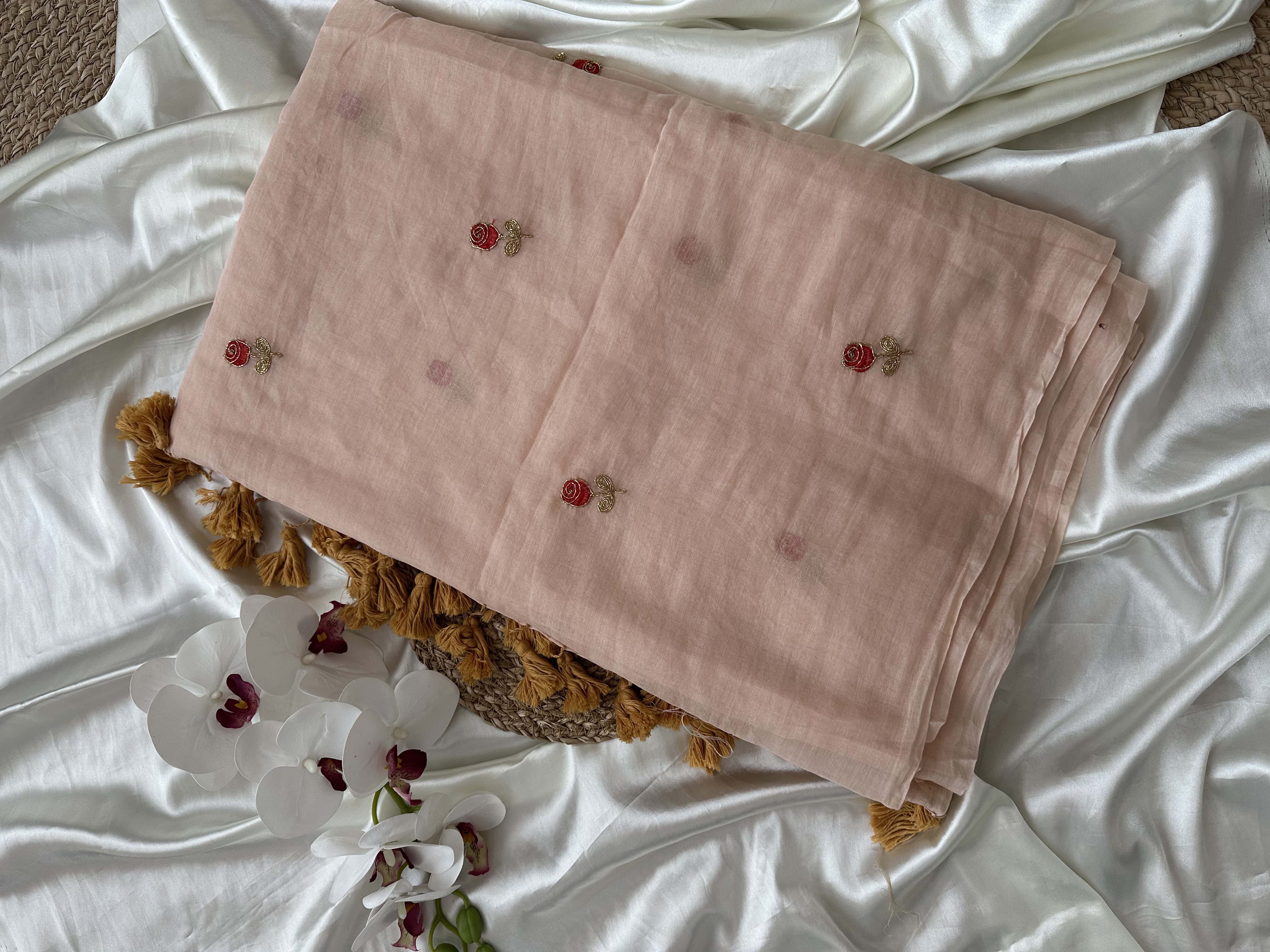 Mul Saree with Roses