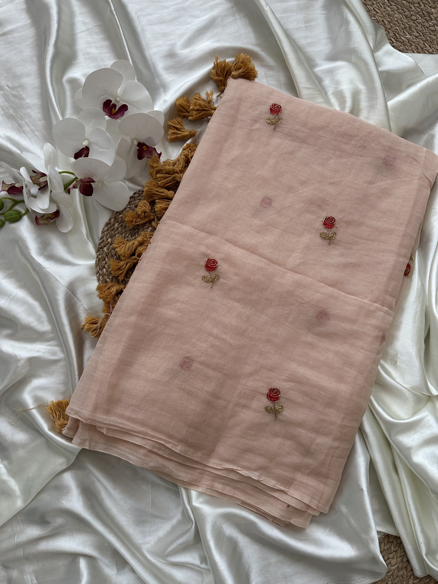 Mul Saree with Roses