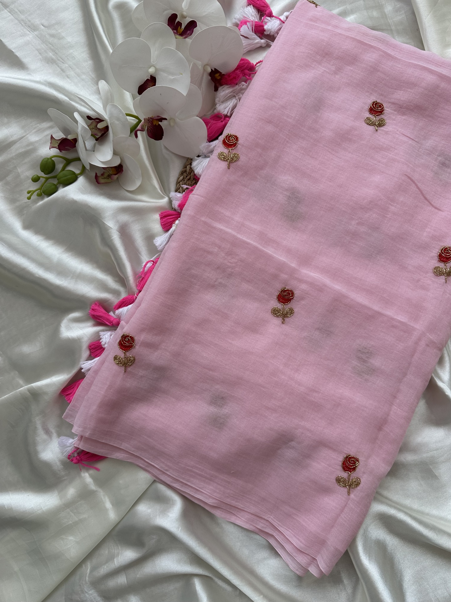 Mul Saree with Roses