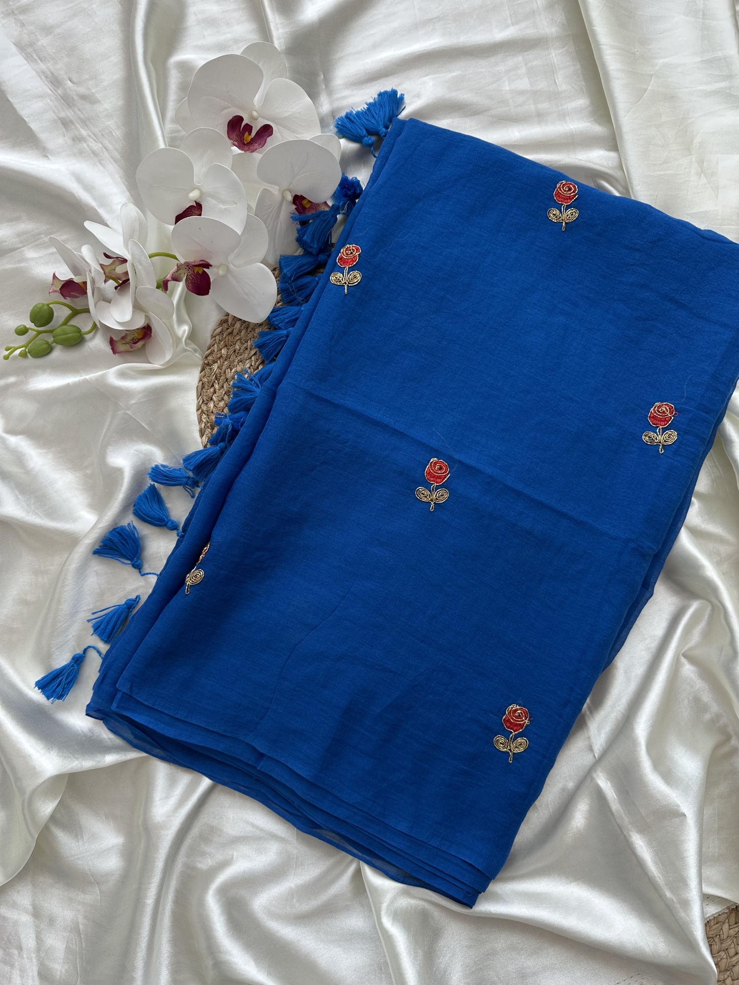 Mul Saree with Roses