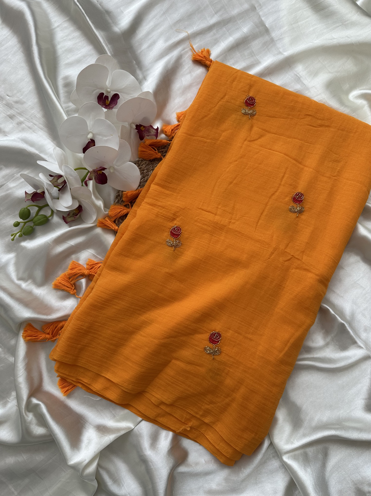 Mul Saree with Roses