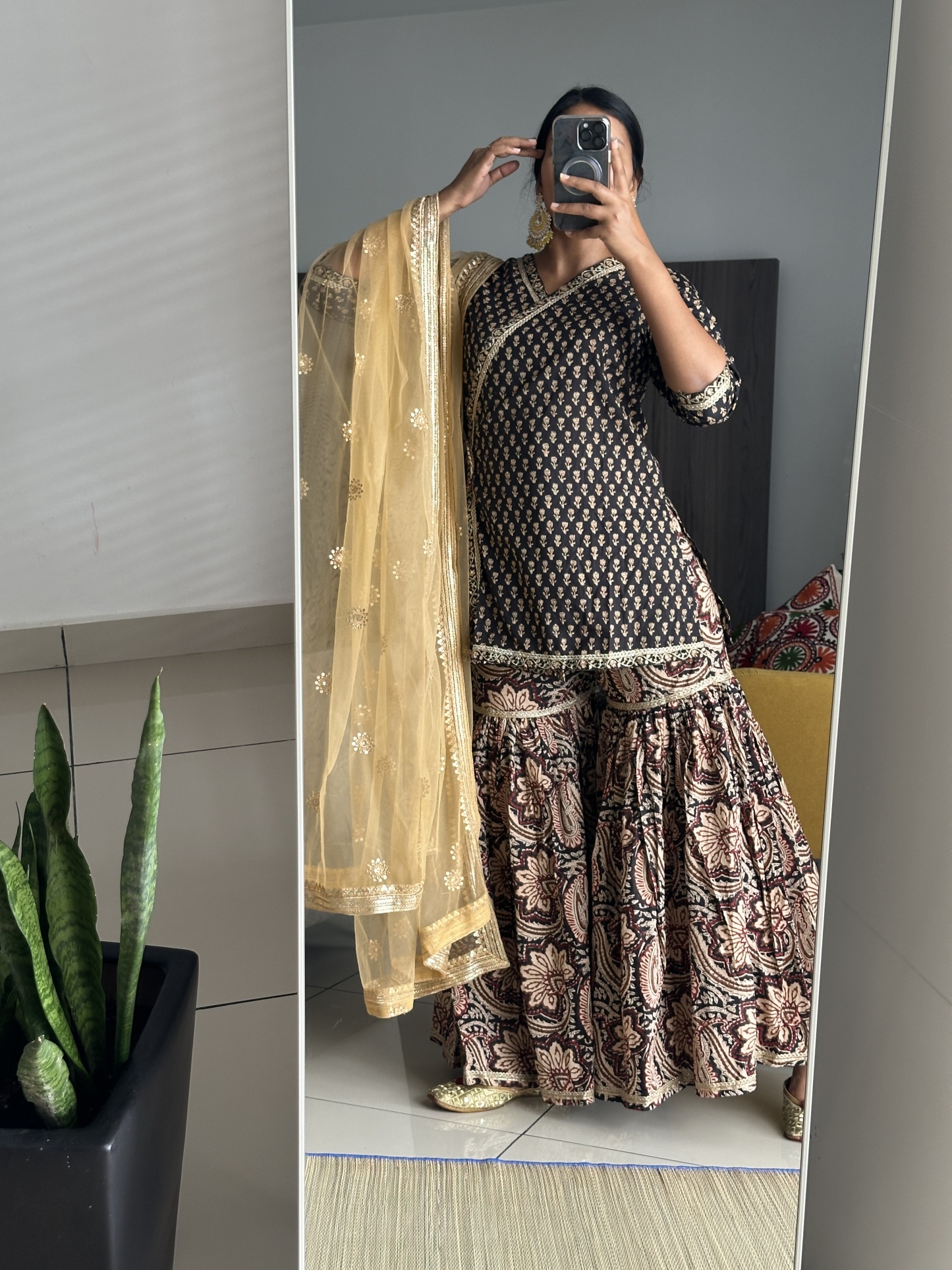 Pure Ajrakh Sharara Set