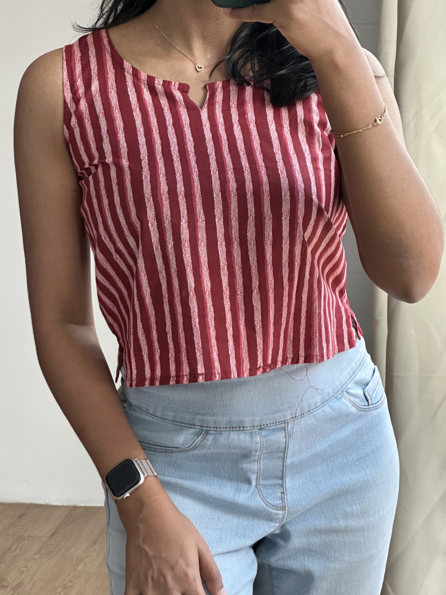 Cotton Crop Top (Stripe Red)