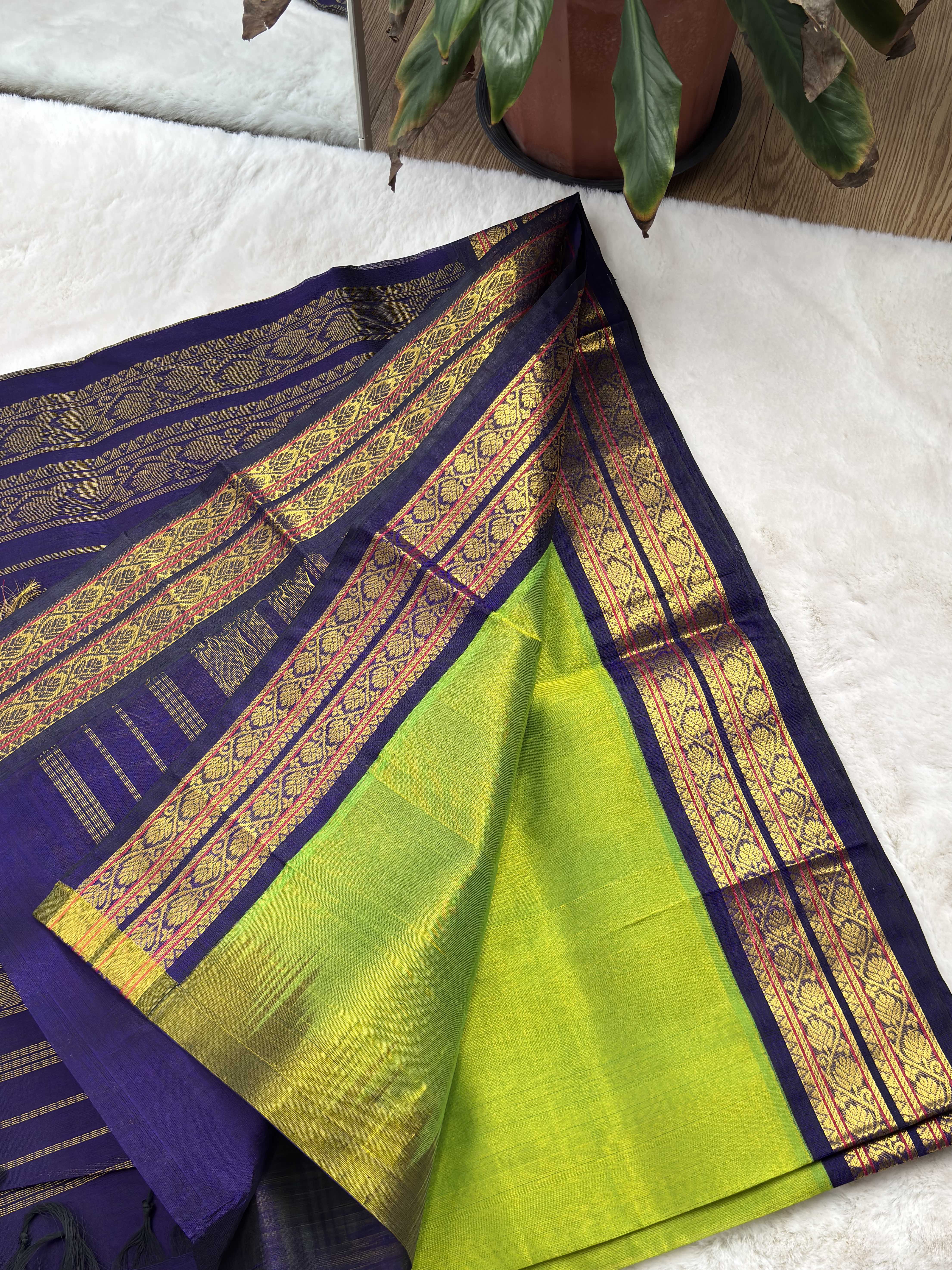 Plain Silk Cotton with Korvai Border