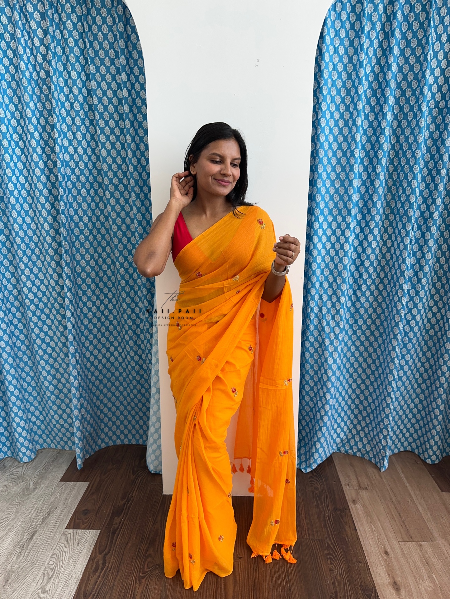 Mul Saree with Roses