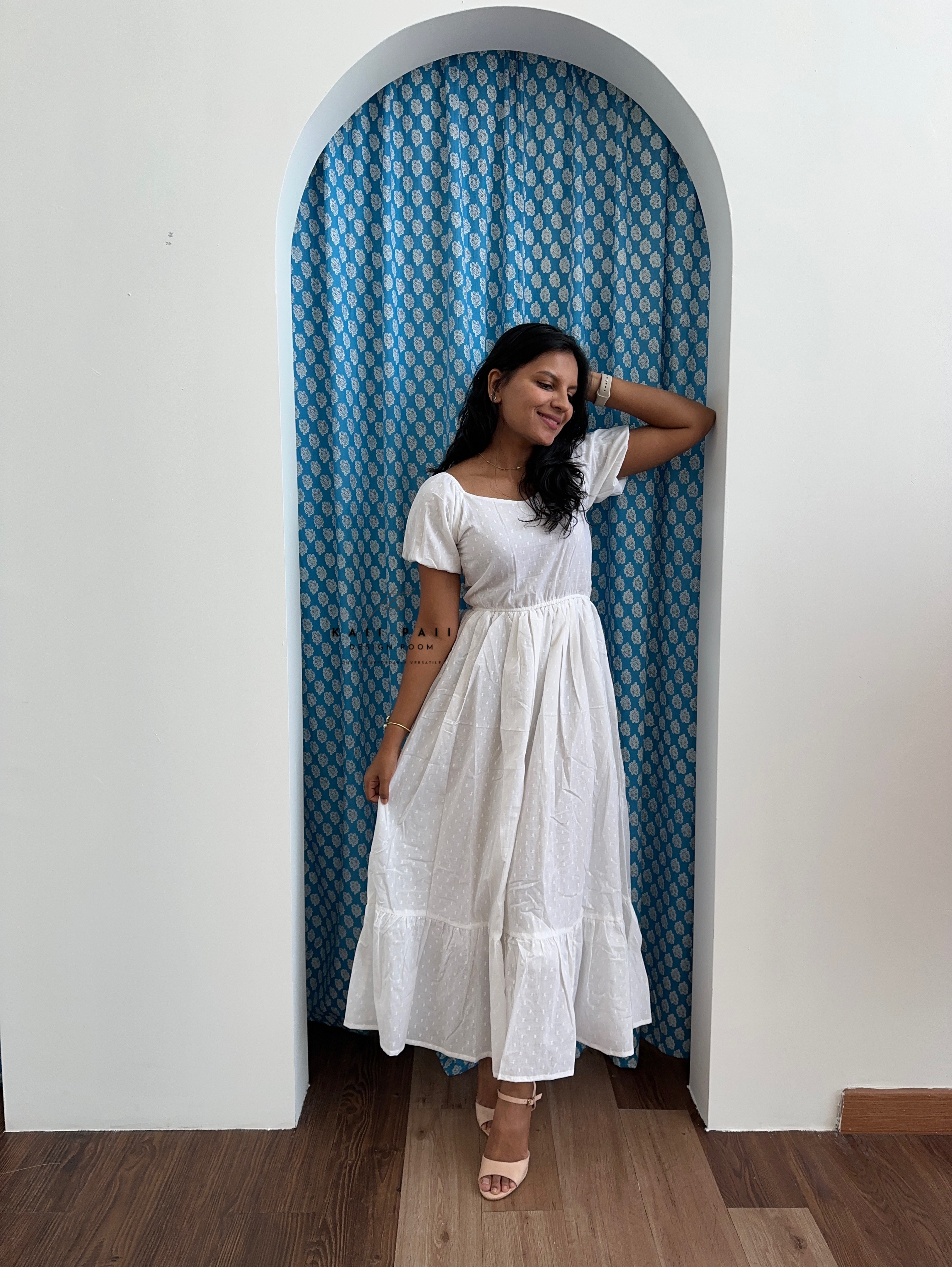 Dobby Cotton Frill Dress