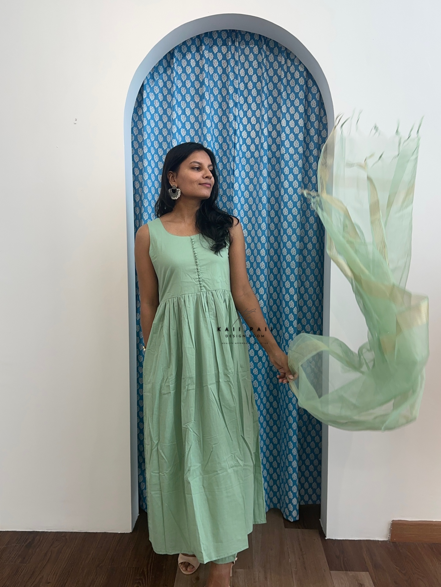 Solid Kurta Set with Organza Dupatta