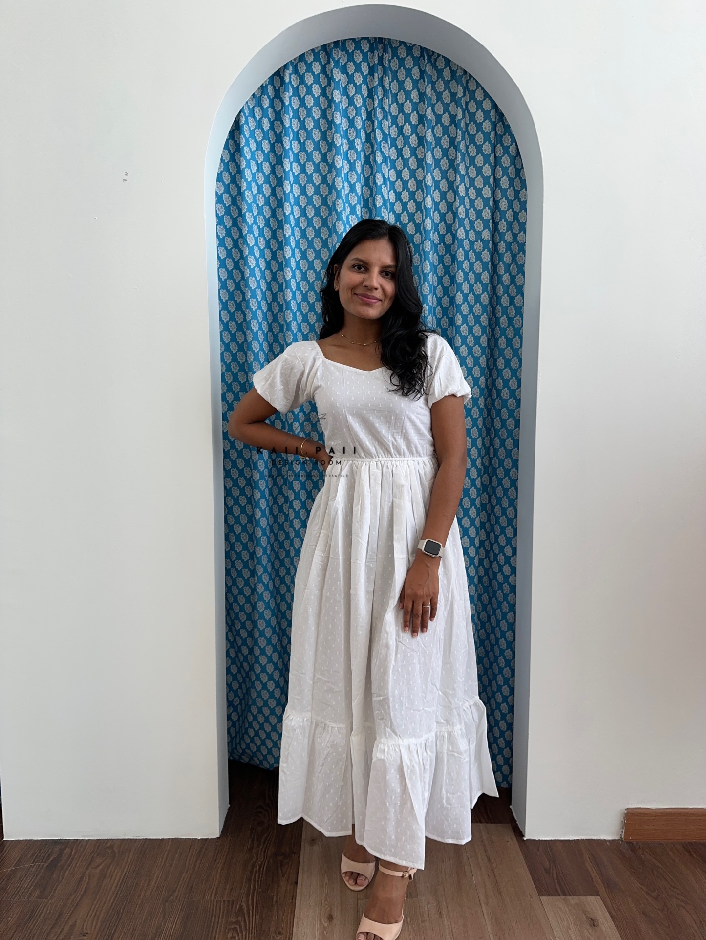 Dobby Cotton Frill Dress
