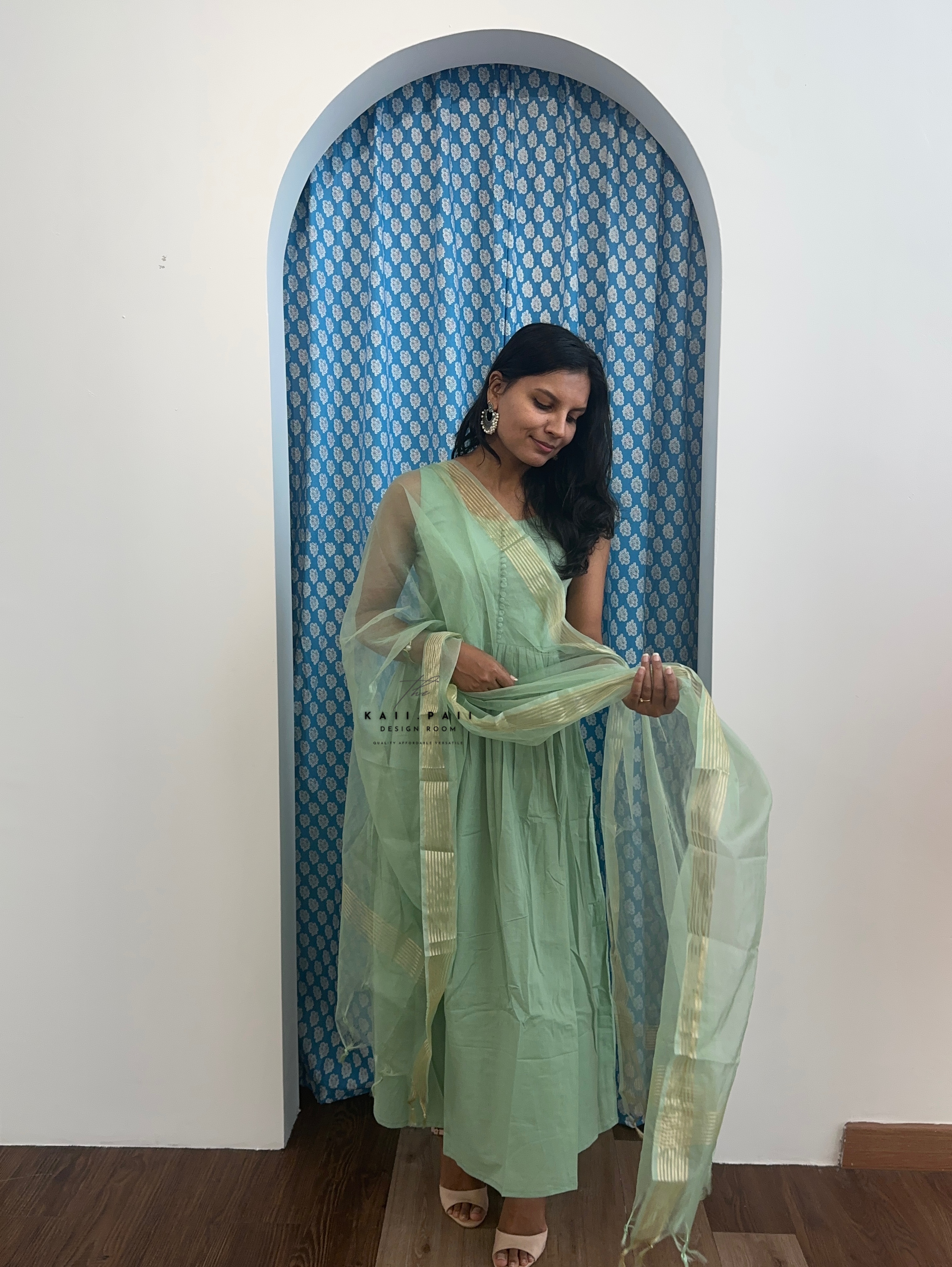 Solid Kurta Set with Organza Dupatta