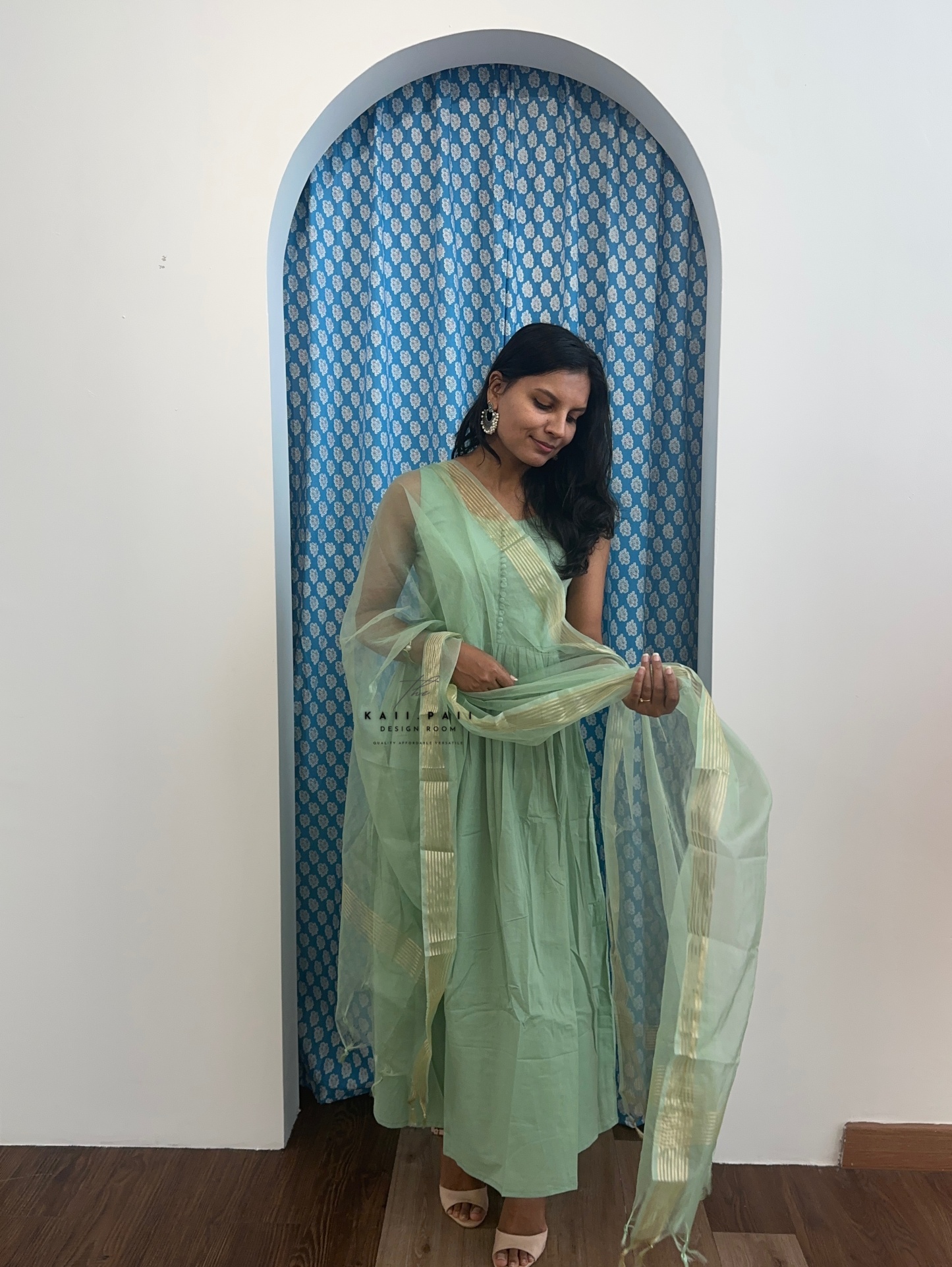 Solid Kurta Set with Organza Dupatta