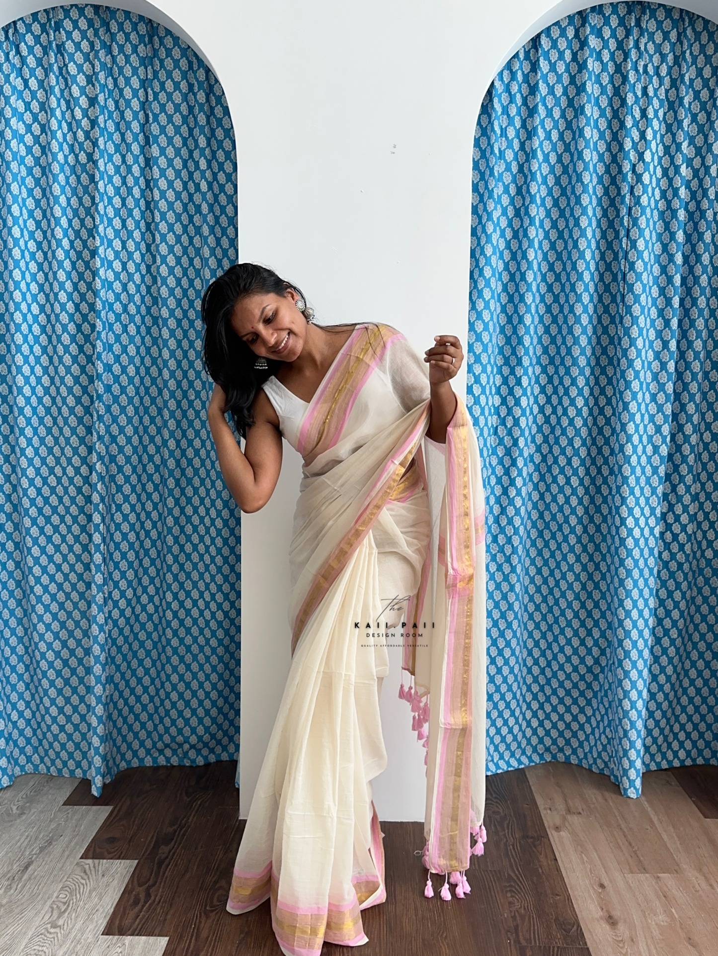 White Mul Saree with PinkBorder