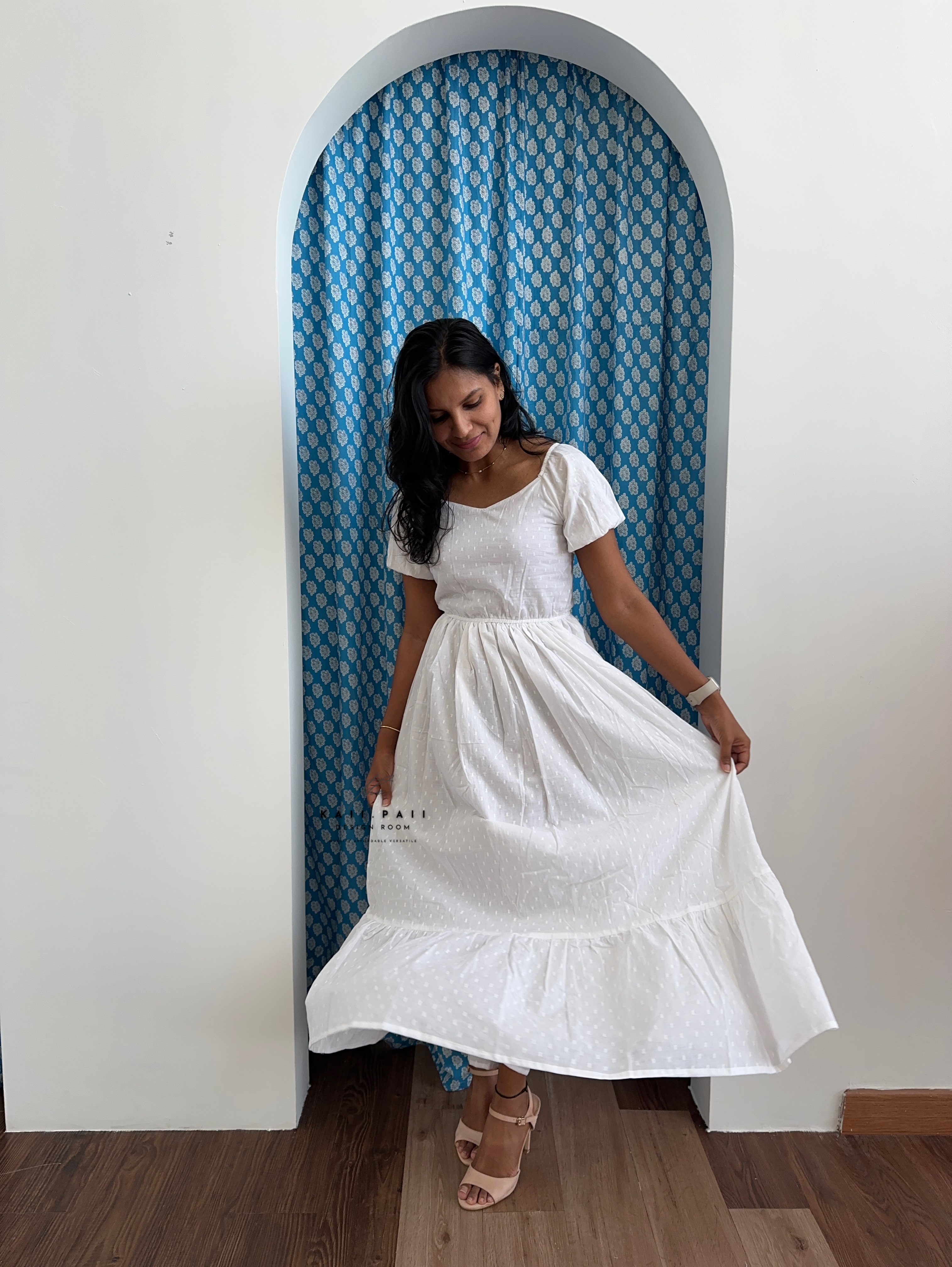 Dobby Cotton Frill Dress