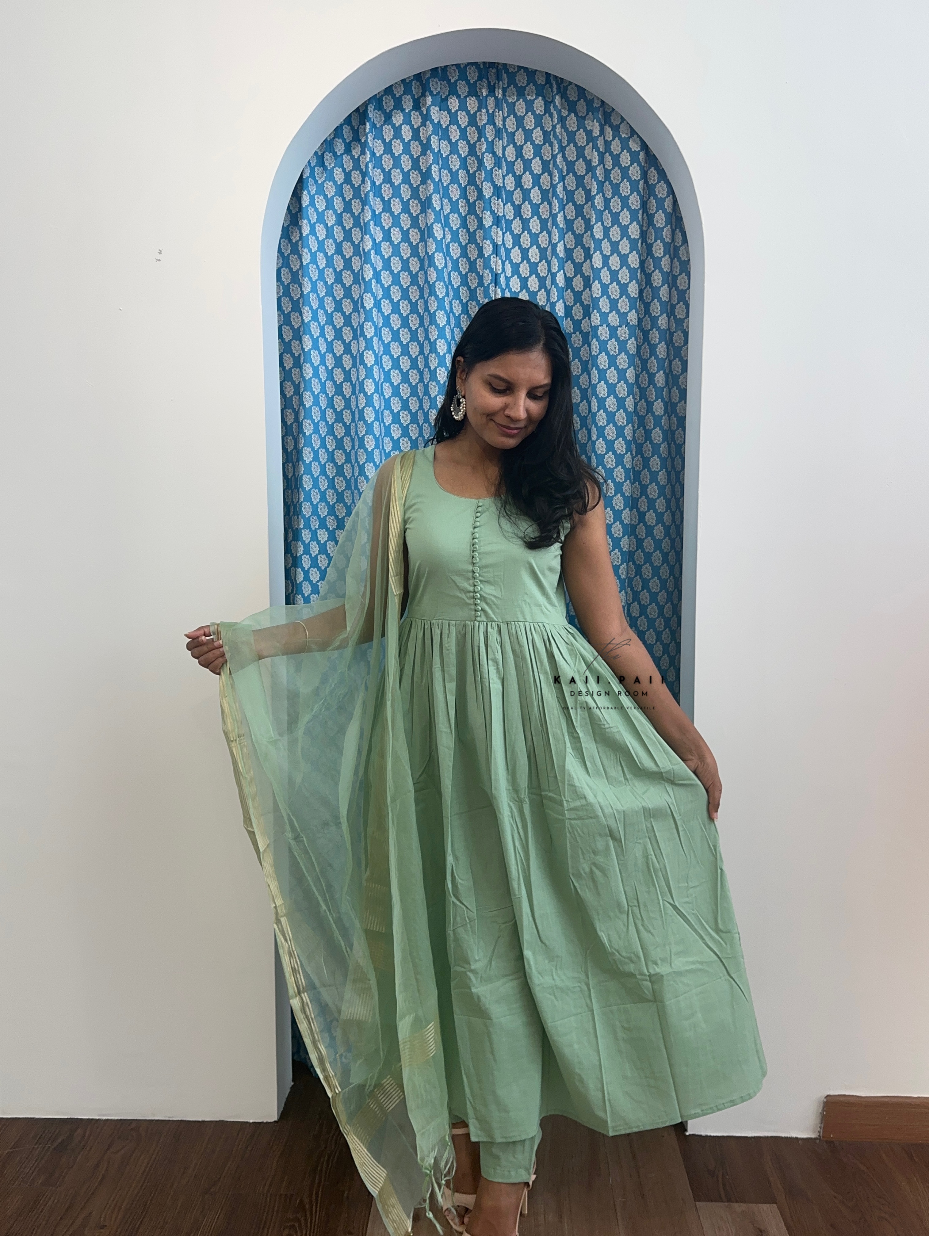 Solid Kurta Set with Organza Dupatta